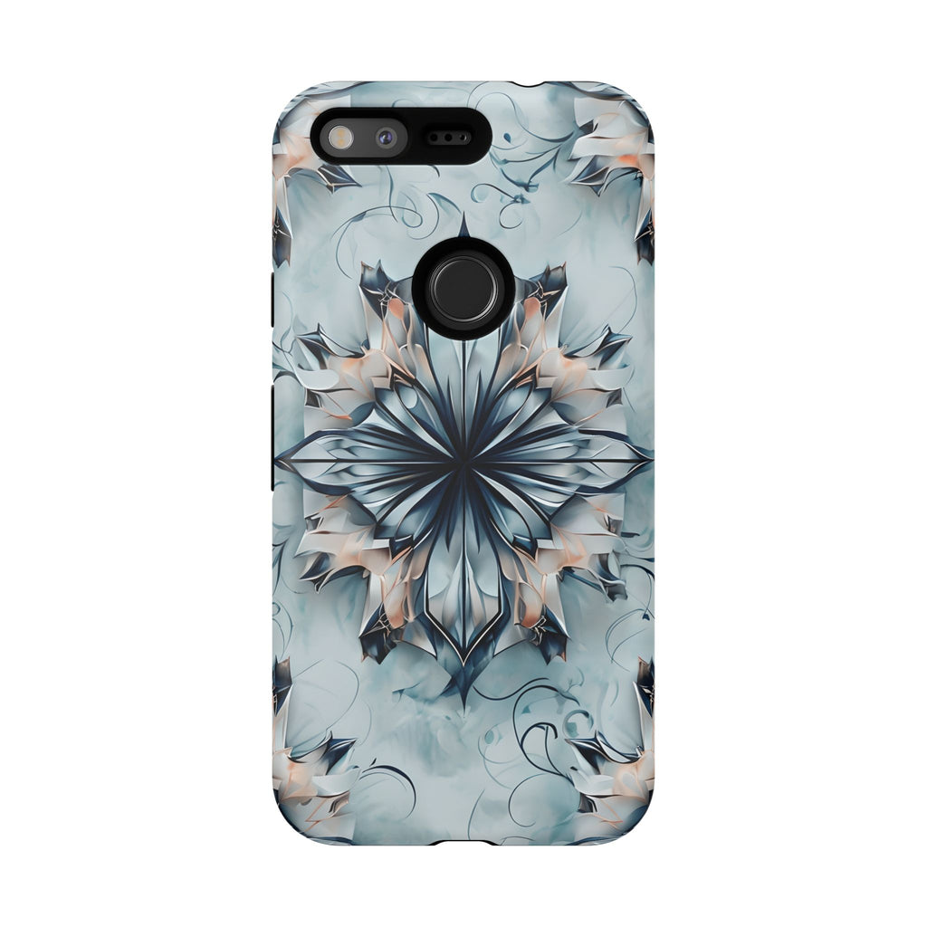 Indigo Mirage - Artistic Kaleidoscope Collection Artistic Floral - Google Pixel Tough Phone Case - Bold Indigo Symmetrical Design