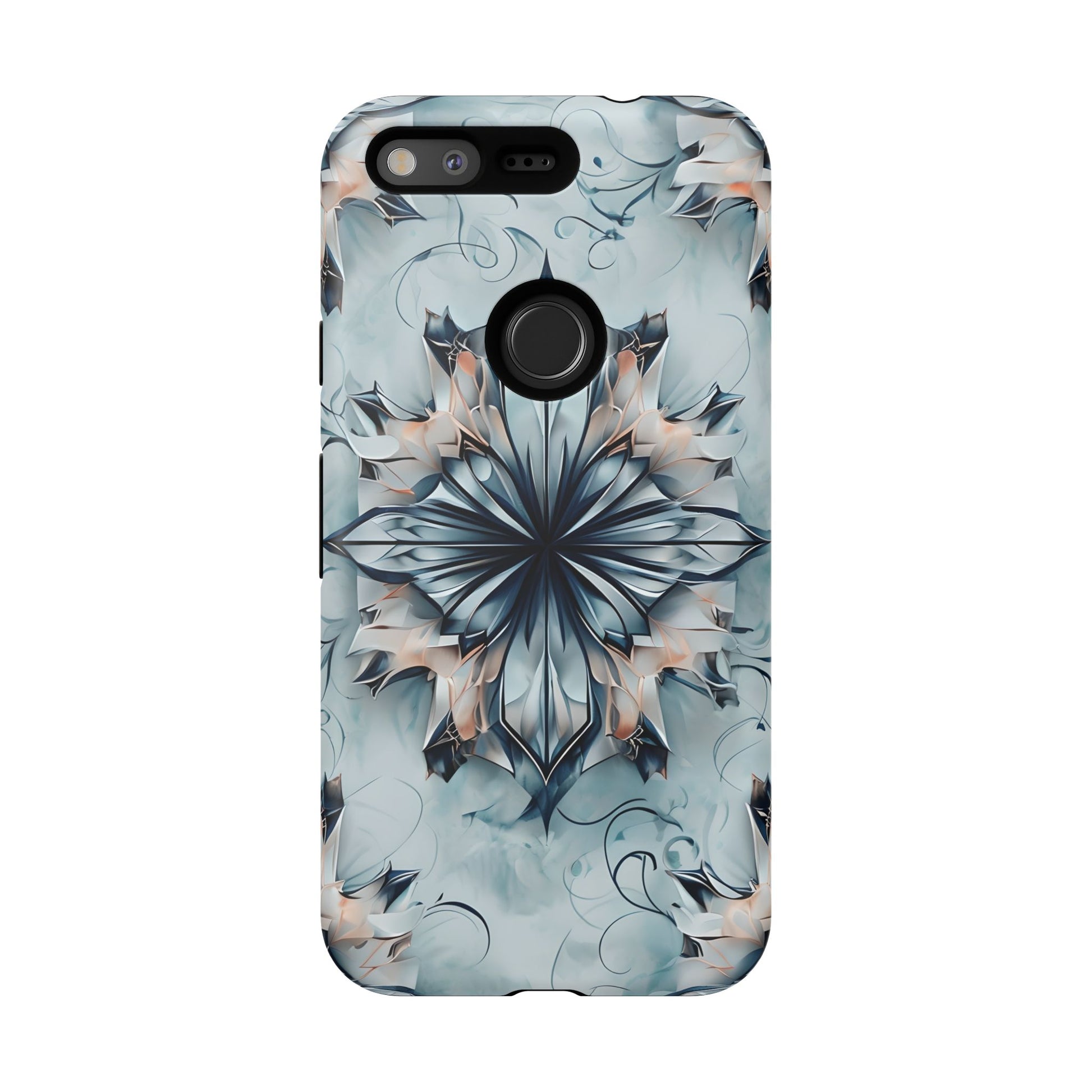 Indigo Mirage - Artistic Kaleidoscope Collection Artistic Floral - Google Pixel Tough Phone Case - Bold Indigo Symmetrical Design