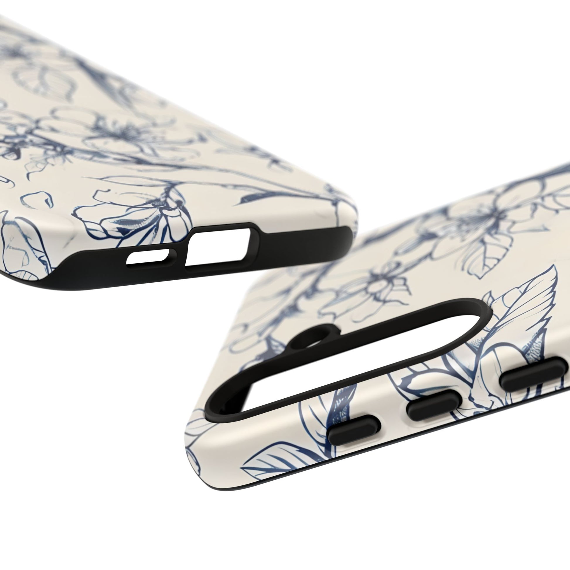 Blossom Sketch - Artistic Blue Floral Samsung Galaxy S24 Plus Tough Phone Case - Hand-Drawn Botanical Design