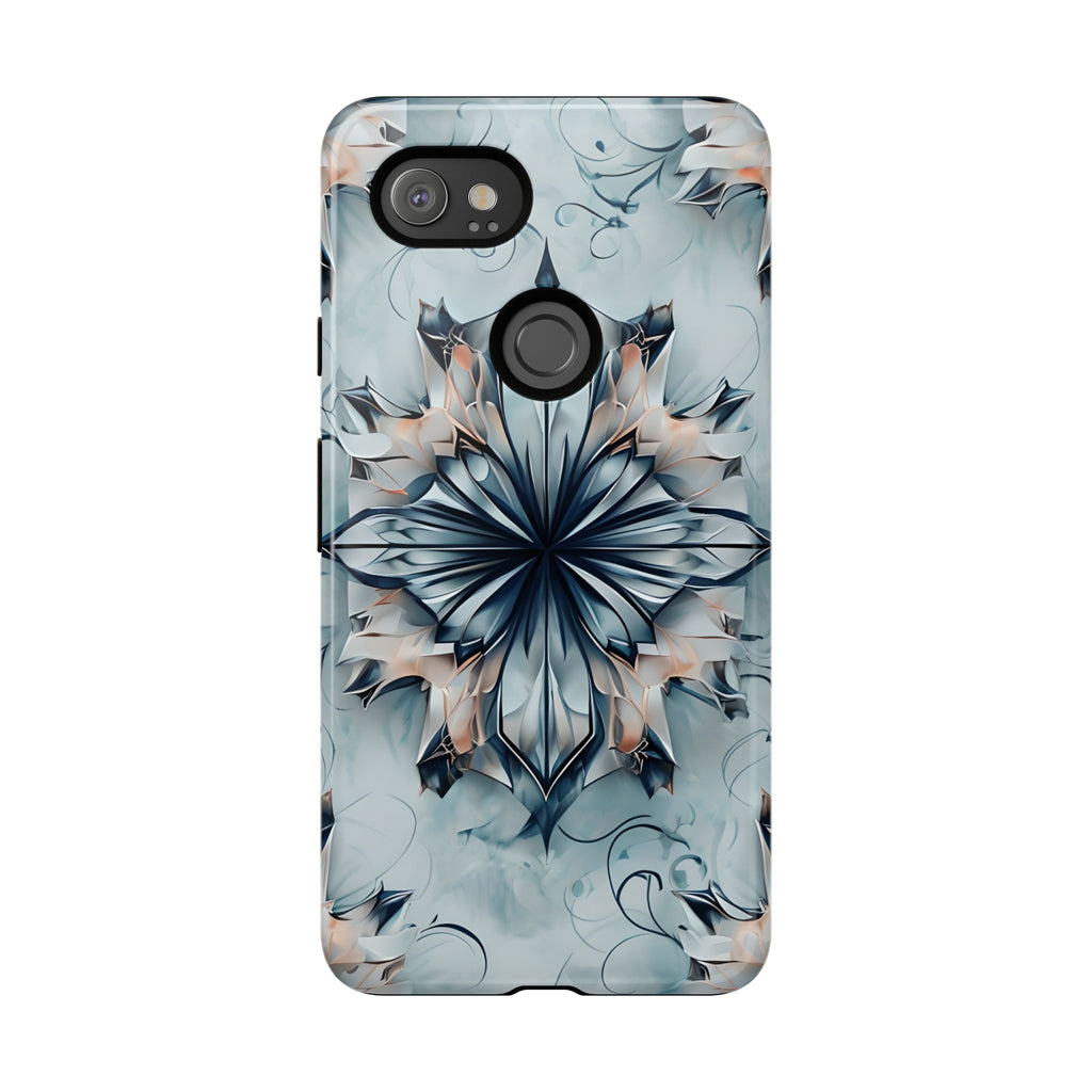 Indigo Mirage - Artistic Kaleidoscope Collection Artistic Floral - Google Pixel 2XL Tough Phone Case - Bold Indigo Symmetrical Design