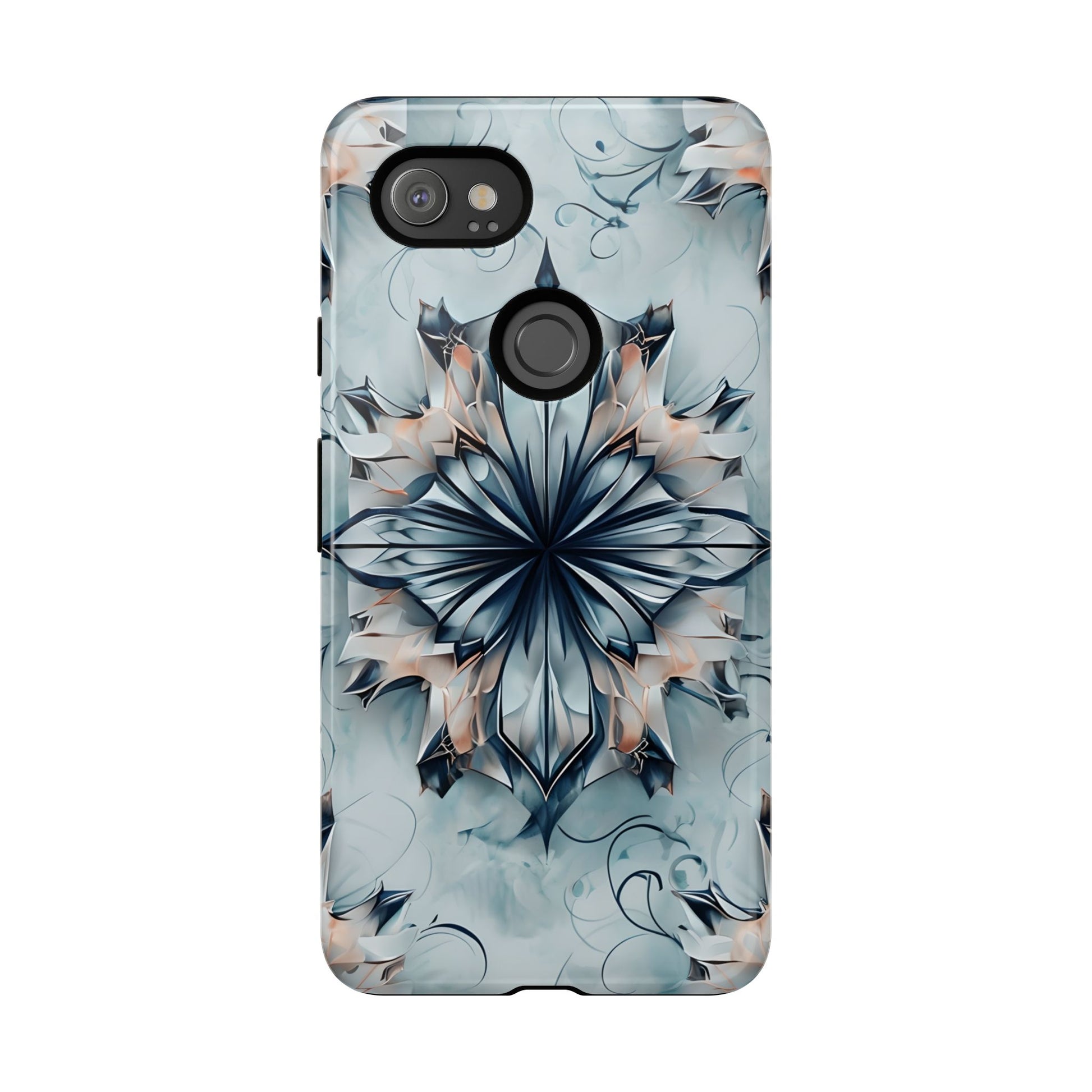 Indigo Mirage - Artistic Kaleidoscope Collection Artistic Floral - Google Pixel 2XL Tough Phone Case - Bold Indigo Symmetrical Design