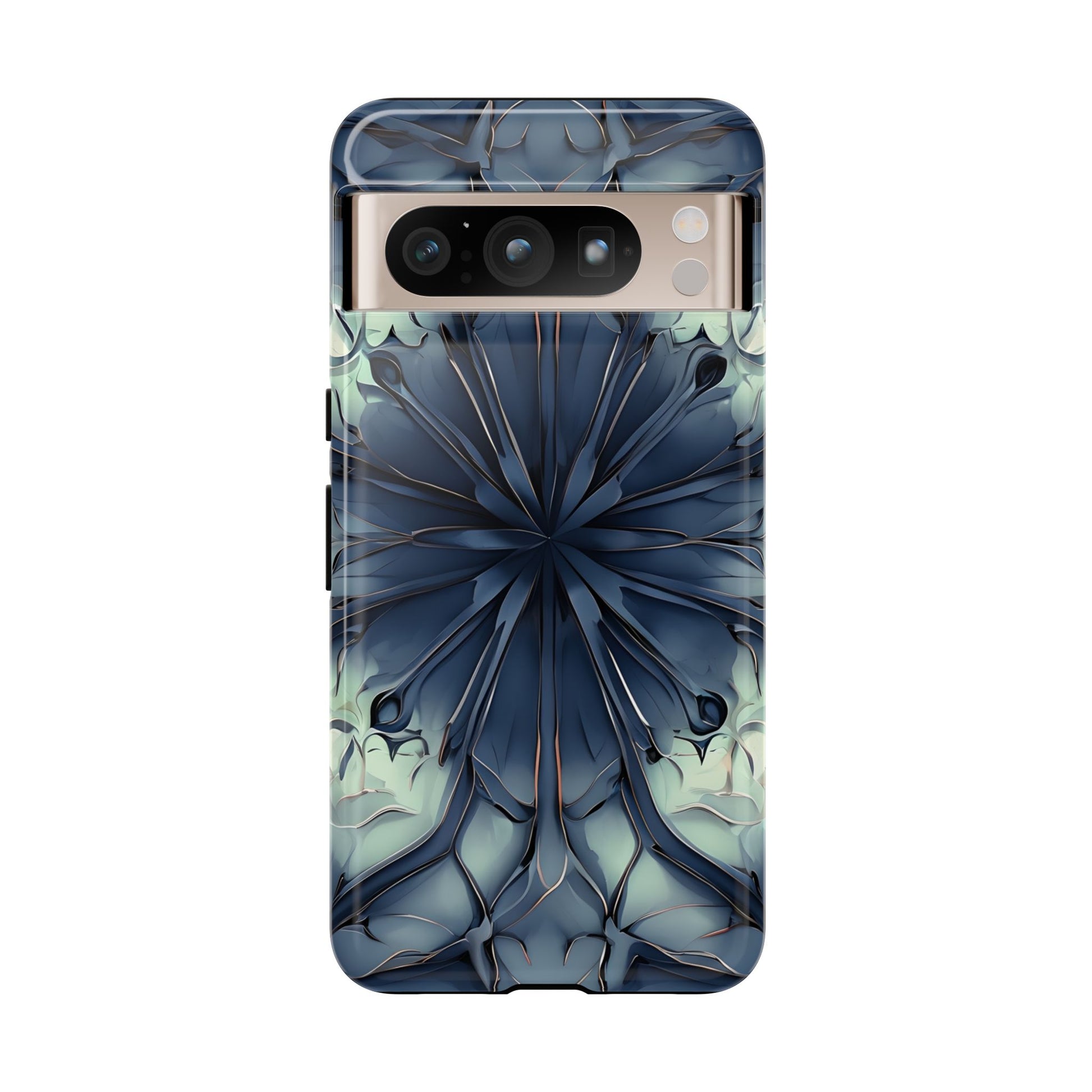 Indigo Mosaic - Artistic Kaleidoscope Collection Artistic Floral - Google Pixel 8 Pro Tough Phone Case - Bold Blue Symmetrical Design