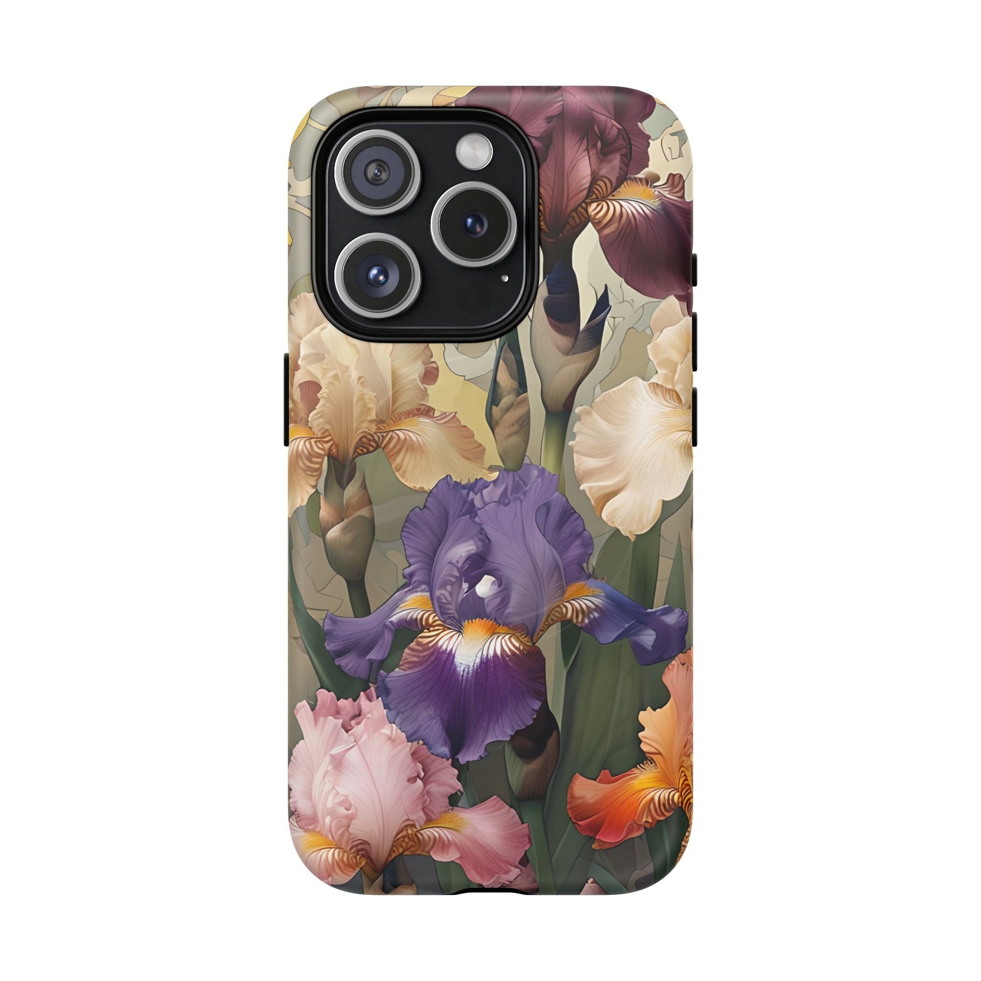 Iris Reverie - Elegant Painterly - iPhone 15 Pro - MagSafe Compatible - Artistic Purple & Cream Iris Design