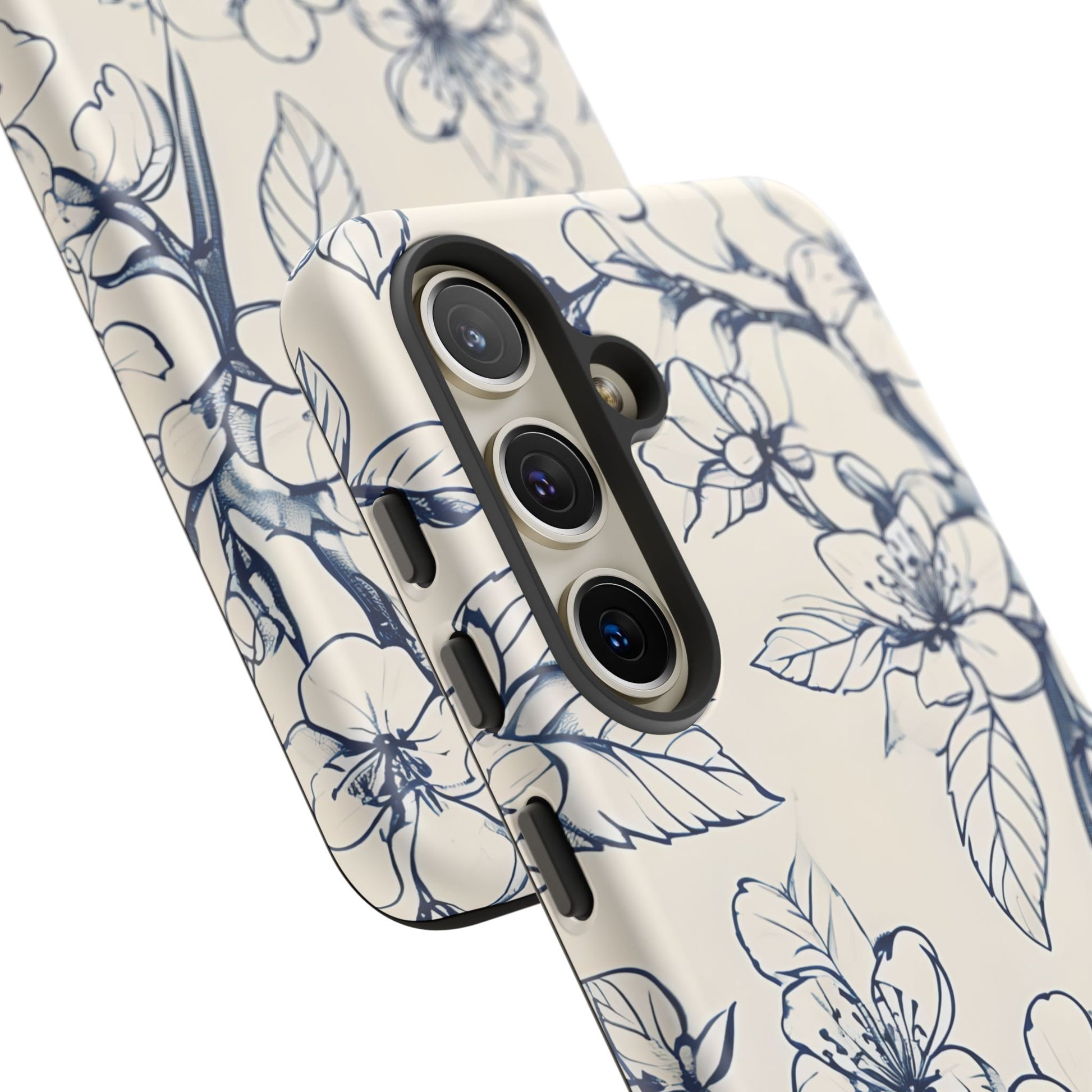 Blossom Sketch - Artistic Blue Floral Samsung Galaxy S24 Tough Phone Case - Hand-Drawn Botanical Design