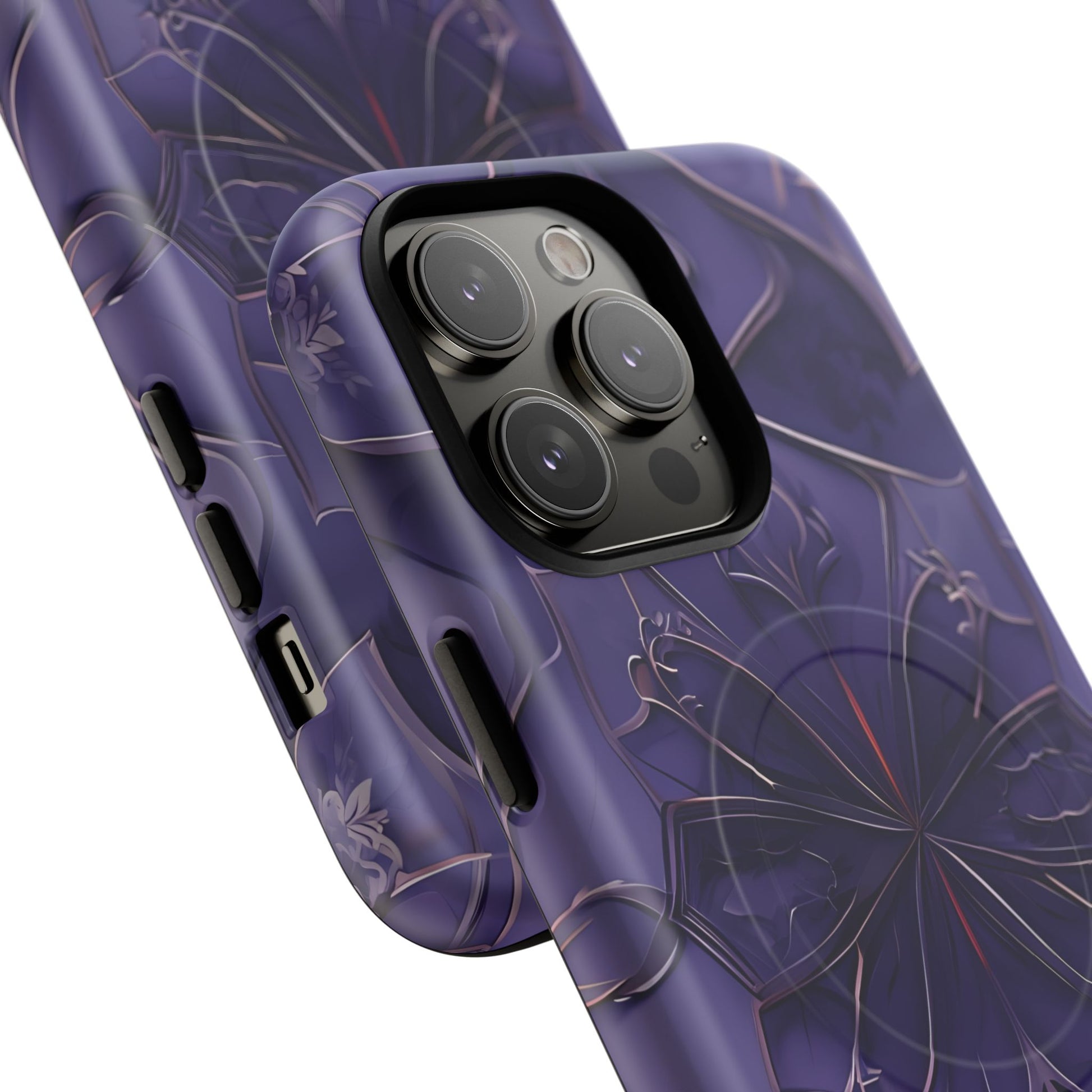 Violet Nebula - Kaleidoscope Collection Artistic Floral Burst - iPhone 14 Pro Max MagSafe Phone Case -Bold Purple Symmetrical Design