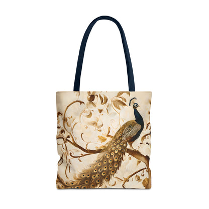 Golden Plumage Tote (16x16 & 18x18)- Elegant Cream and Gold Design, Reusable & Eco-Friendly