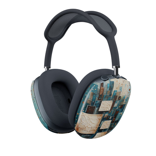 Architectural Drift AirPods Max Covers - Teal & Parchment Geometric Design - Protective Ear Cup Covers