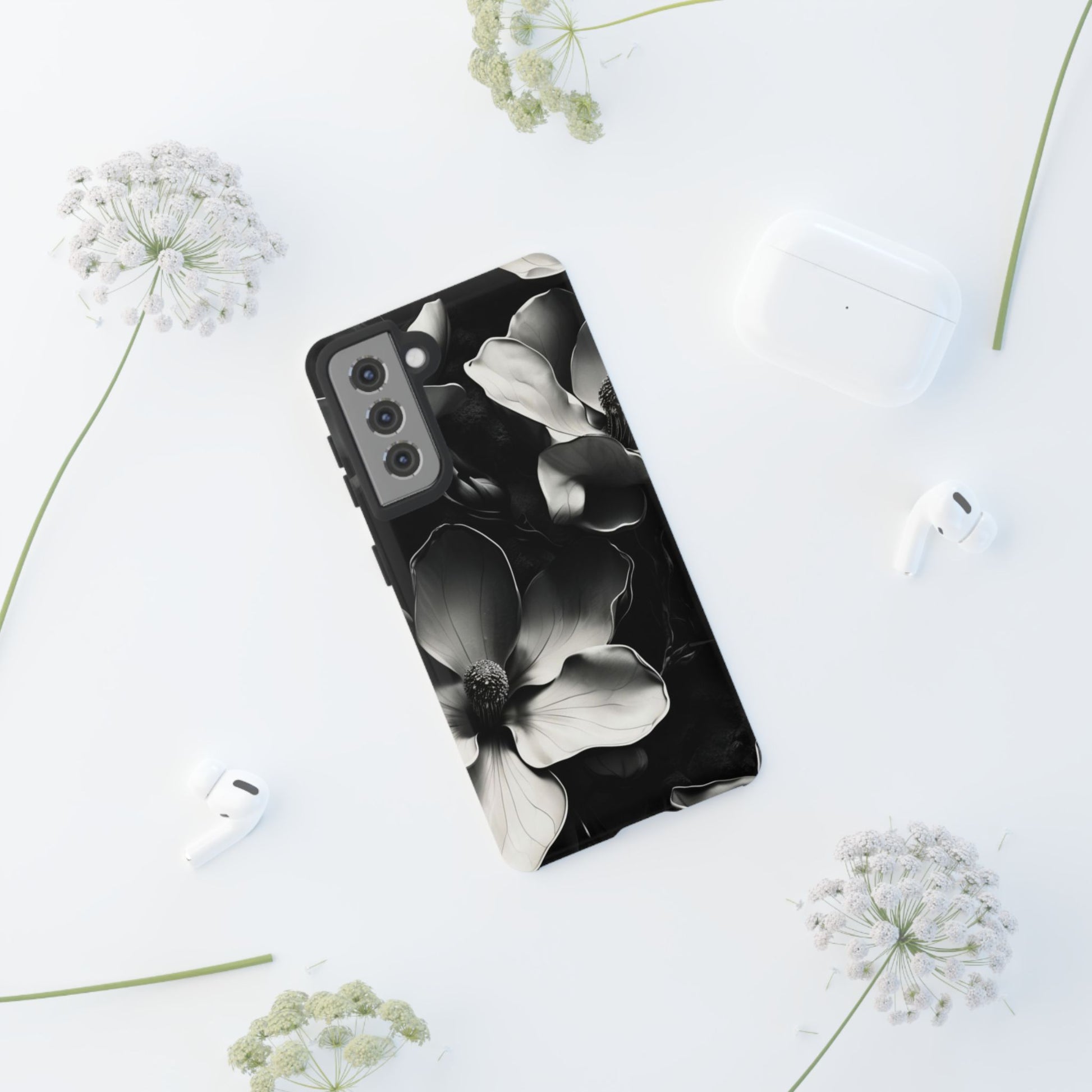 Monochrome Magnolia - Elegant Black & White Floral Samsung Galaxy S21 Tough Phone Case - Artistic Magnolia Design