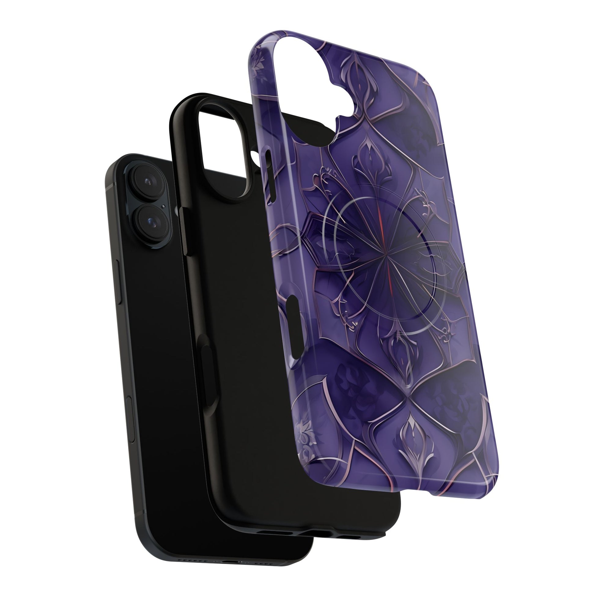 Violet Nebula - Kaleidoscope Collection Artistic Floral Burst - iPhone 16 Plus MagSafe Phone Case -Bold Purple Symmetrical Design