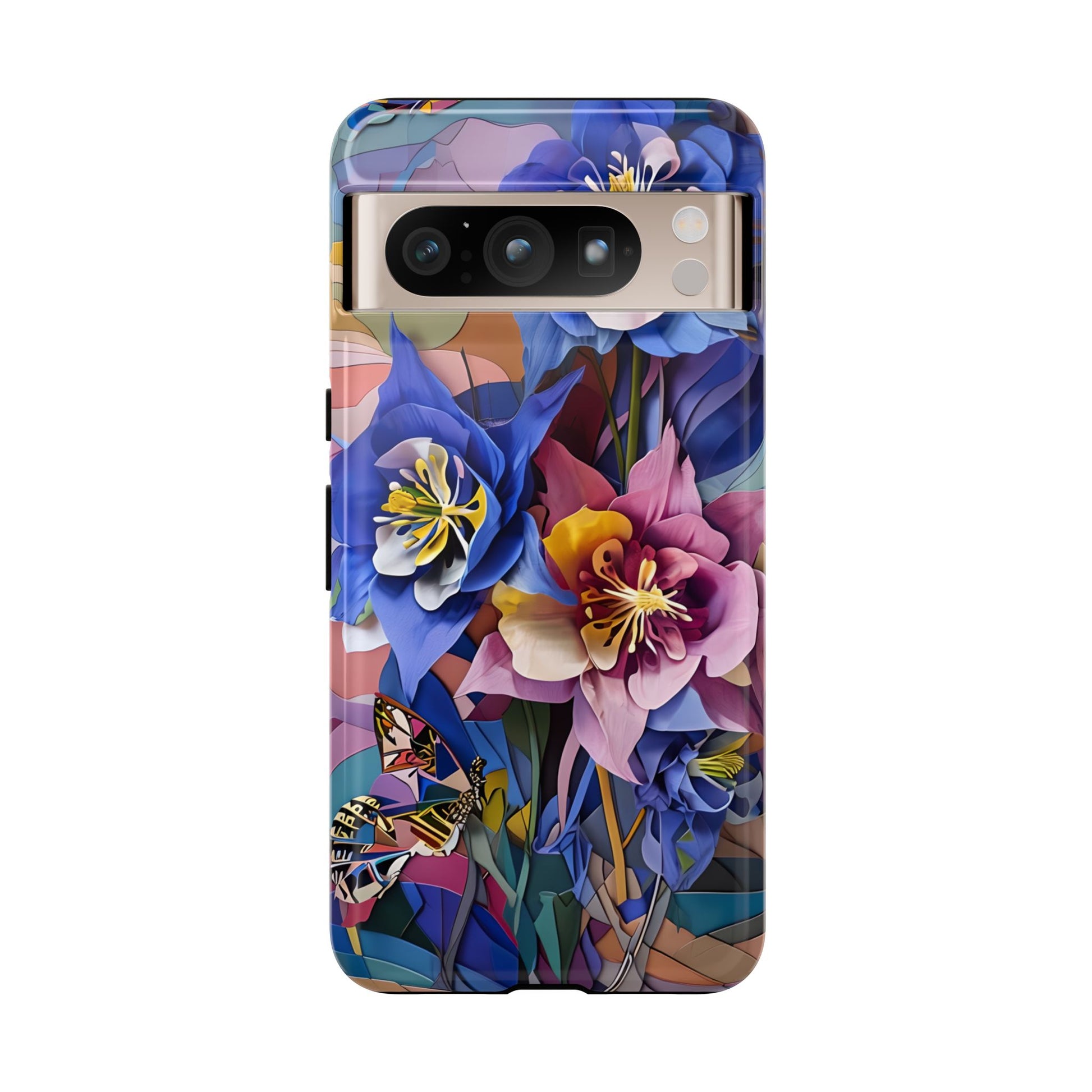 Blue Columbine Carnivale - Artistic Floral & Butterfly Google Pixel 8 Pro Tough Phone Case - Vibrant Botanical Design