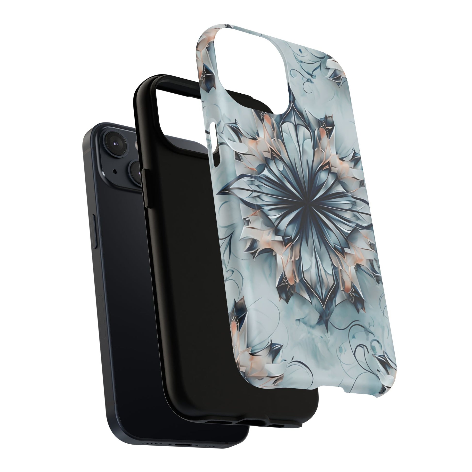 Indigo Mirage - Artistic Kaleidoscope Collection Artistic Floral - iPhone 14 MagSafe Phone Case -Bold Indigo Symmetrical Design