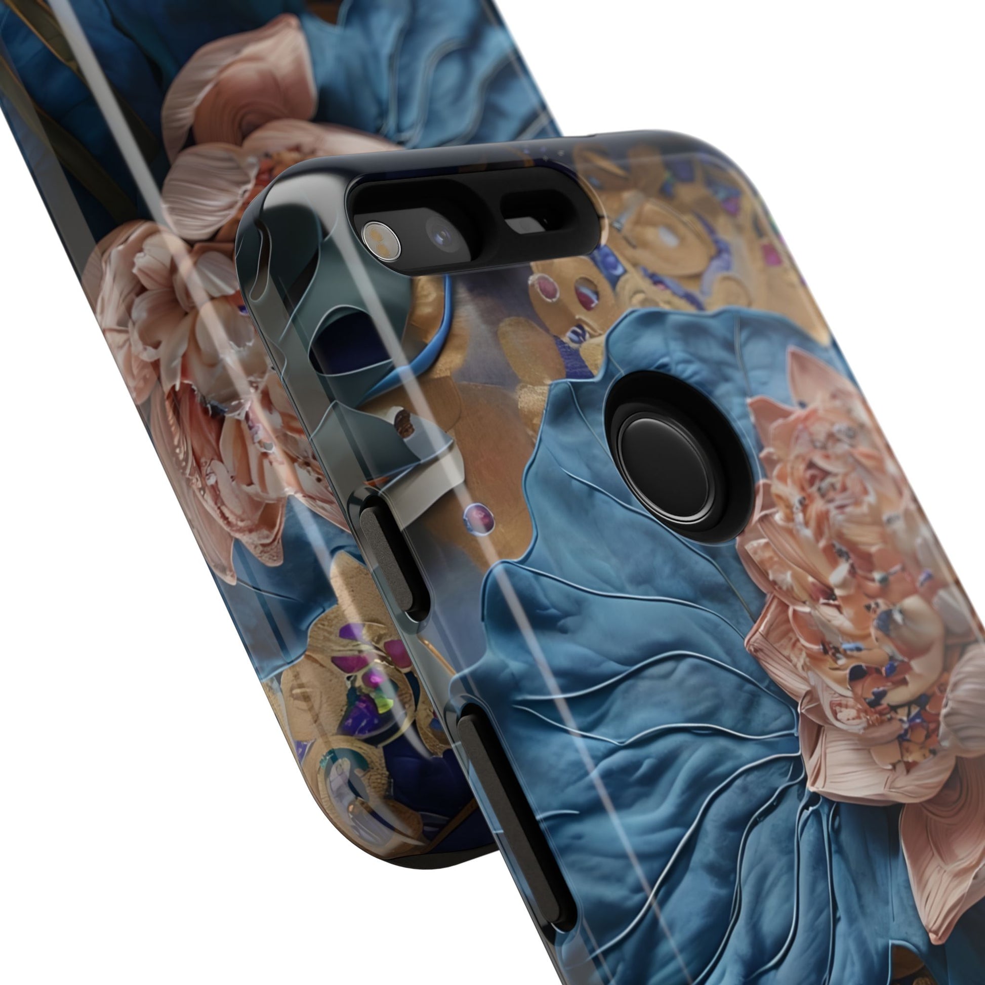 Peony Midnight Tapestry - Google Pixel - Elegant Blue & Blush Artful Phone Cover