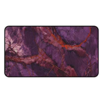 Amethyst Current desk mat featuring flowing red and purple marble design