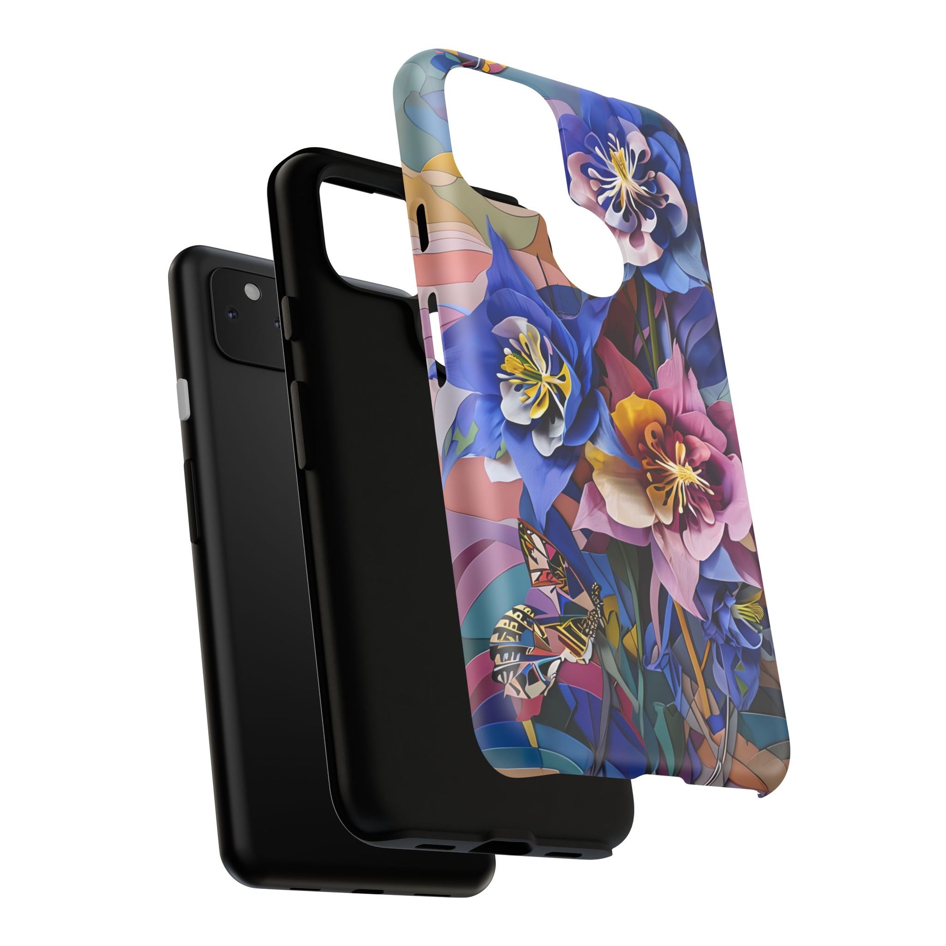 Blue Columbine Carnivale - Artistic Floral & Butterfly Google Pixel 4a 5G Tough Phone Case - Vibrant Botanical Design