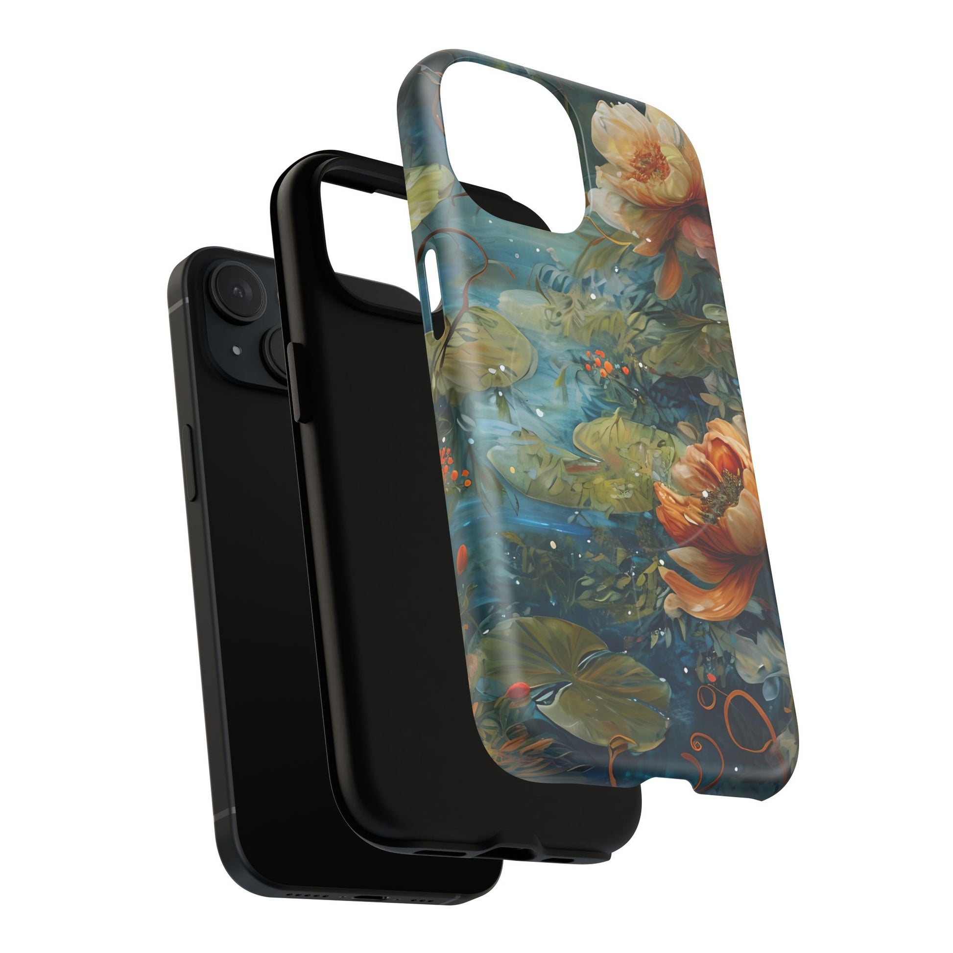 Waterlily Nocturne iPhone 15 Case - Artistic Tough Cover - MagSafe Compatible - Premium Drop Protection