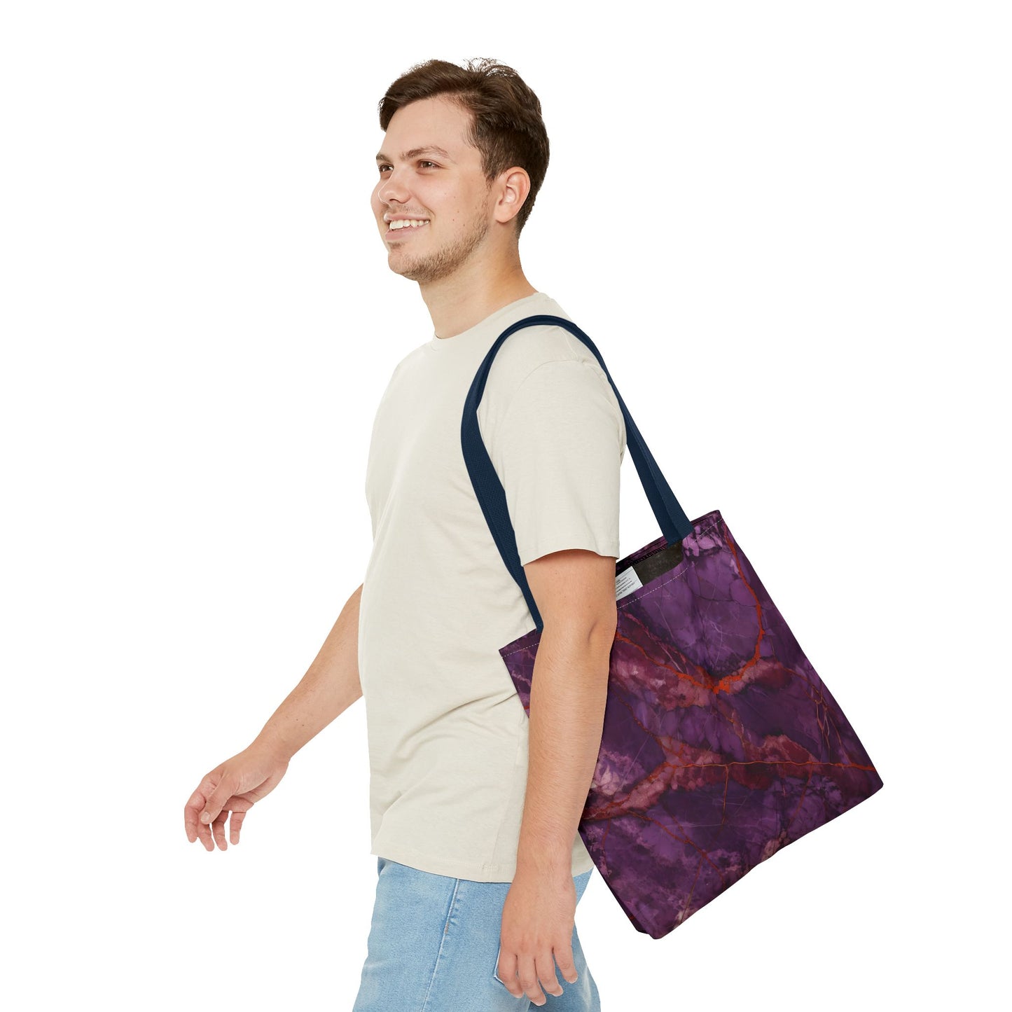 Amethyst Current Tote Bag (16x16 & 18x18)- Artistic Abstract Purple Flow, Artistic Eco-Friendly Shopping Bag