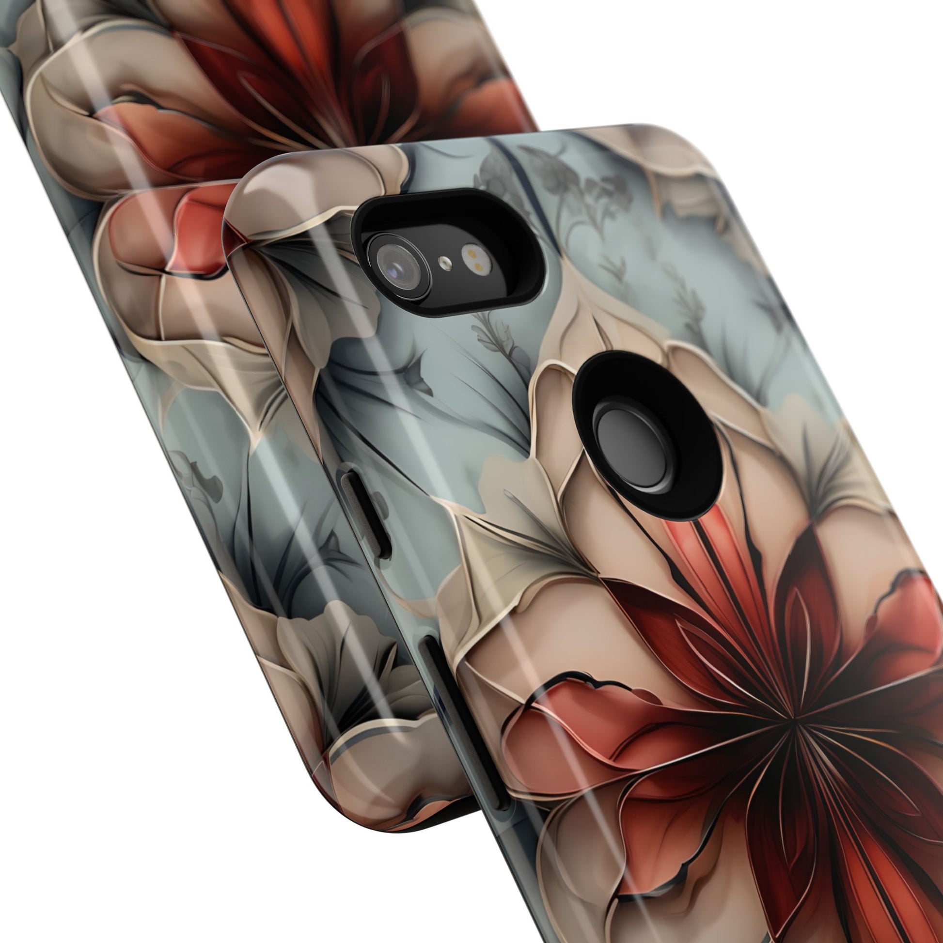 Ember Bloom - Kaleidoscope Collection Artistic Floral - Google Pixel 3 XL Tough Phone Case - Fiery Symmetrical Design