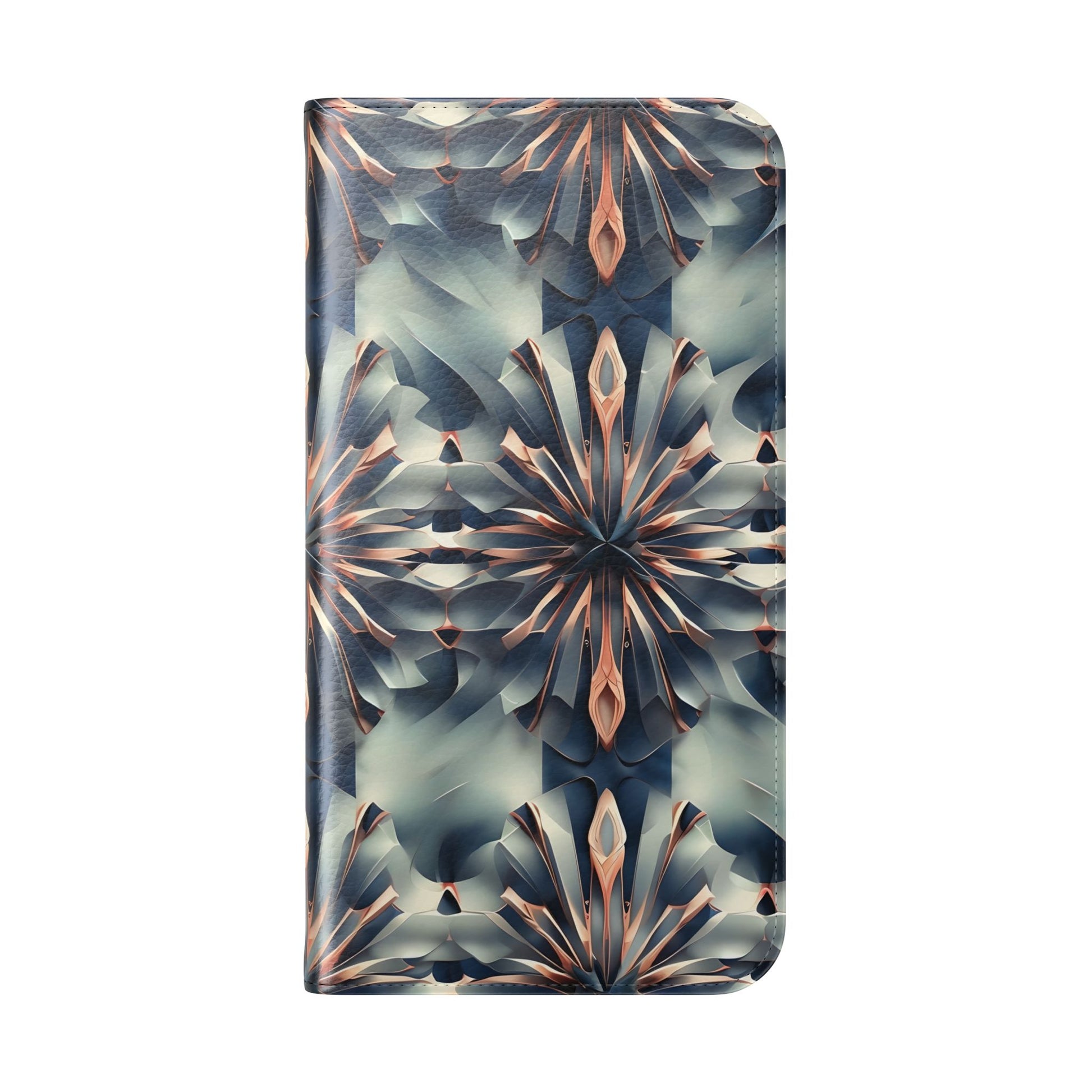 Obsidian Kaleidoscope iPhone 15 Pro Max Wallet Case - Elegant Abstract Flip Cover with Card Slots