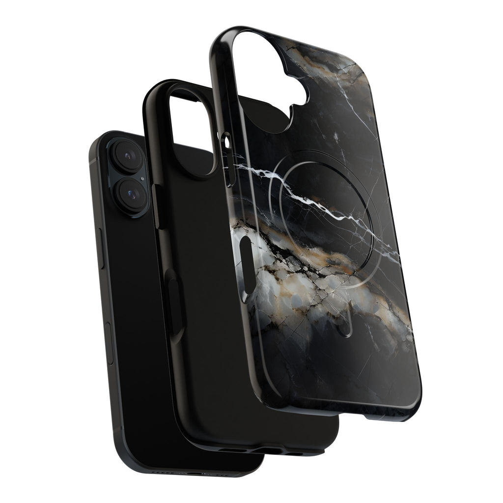 Obsidian Vein iPhone 16 MagSafe Phone Case -Black Neutral Marble Design