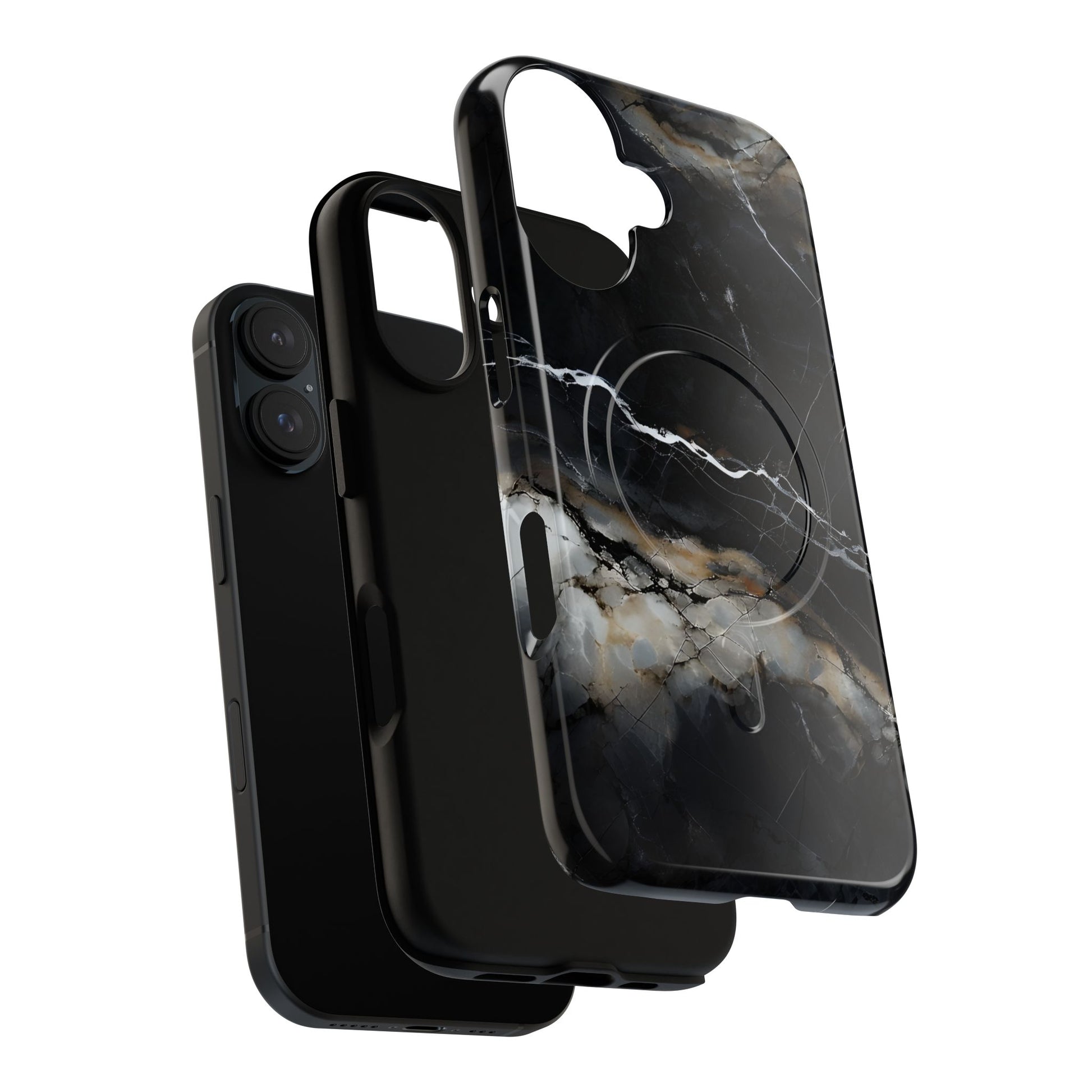Obsidian Vein iPhone 16 MagSafe Phone Case -Black Neutral Marble Design