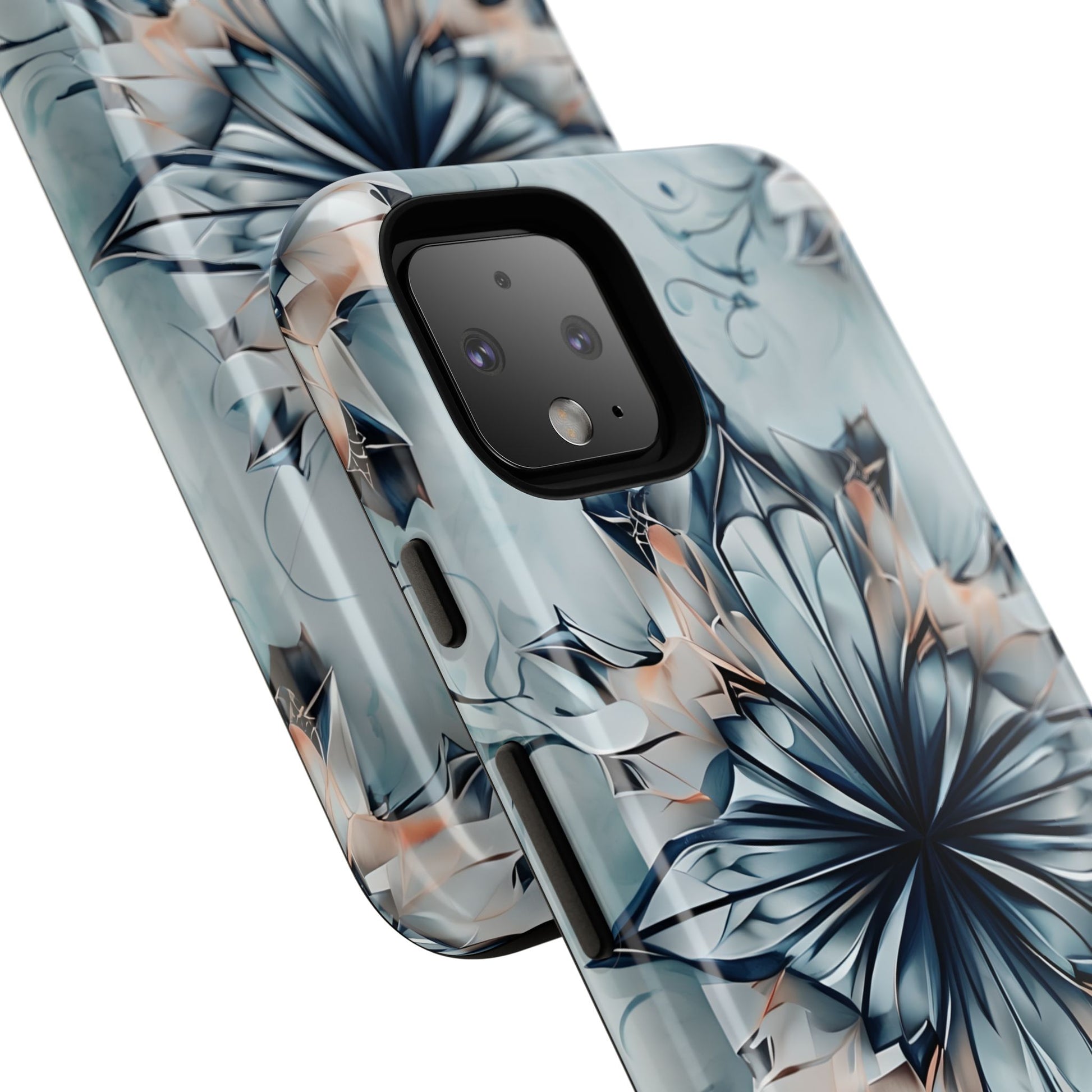 Indigo Mirage - Artistic Kaleidoscope Collection Artistic Floral - Google Pixel 4 Tough Phone Case - Bold Indigo Symmetrical Design