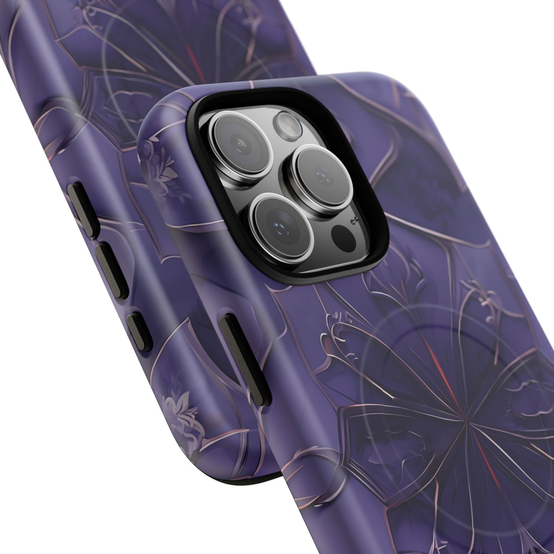 Violet Nebula - Kaleidoscope Collection Artistic Floral Burst - iPhone 16 Pro Max MagSafe Phone Case -Bold Purple Symmetrical Design