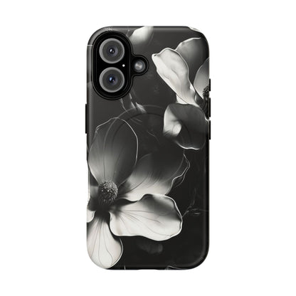 Monochrome Magnolia - Elegant Black & White Floral iPhone MagSafe Phone Case - Artistic Magnolia Design