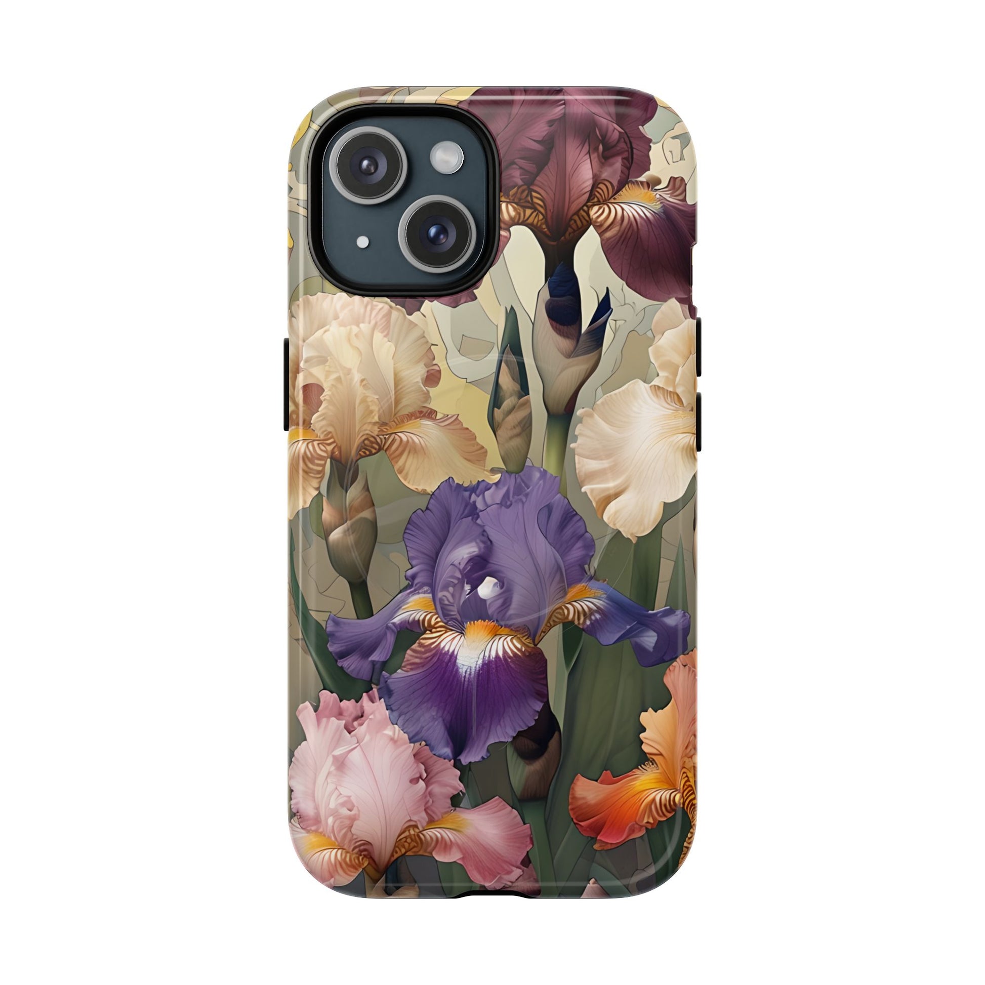 Iris Reverie - Elegant Painterly - iPhone 15 - MagSafe Compatible - Artistic Purple & Cream Iris Design