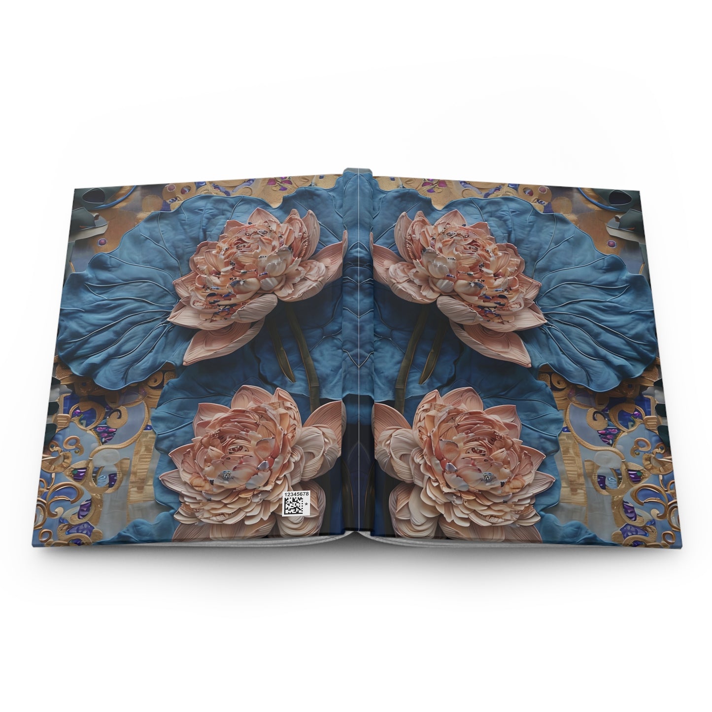 Open Peony Midnight Tapestry journal showing full artwork across inside cover