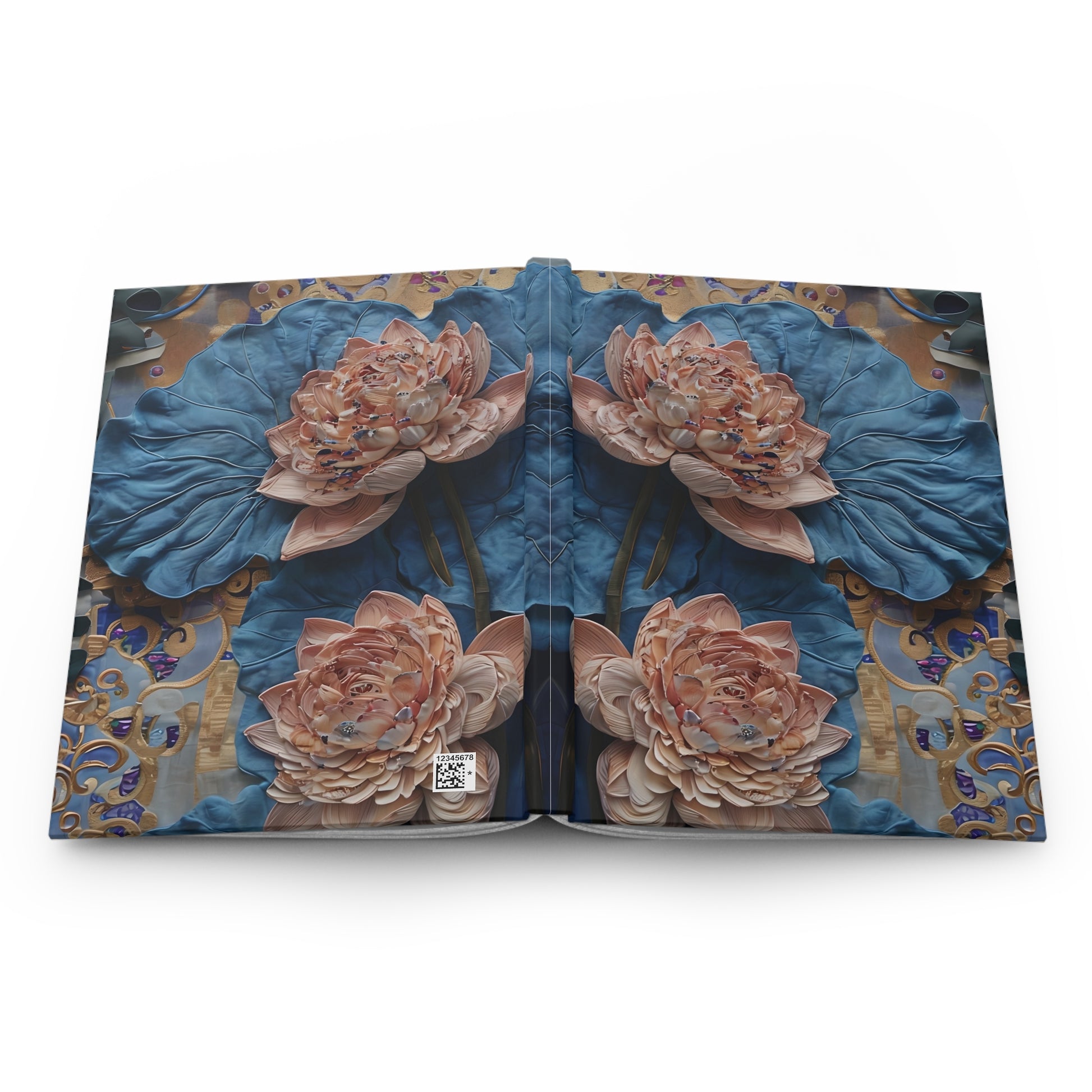 Open Peony Midnight Tapestry journal showing full artwork across inside cover