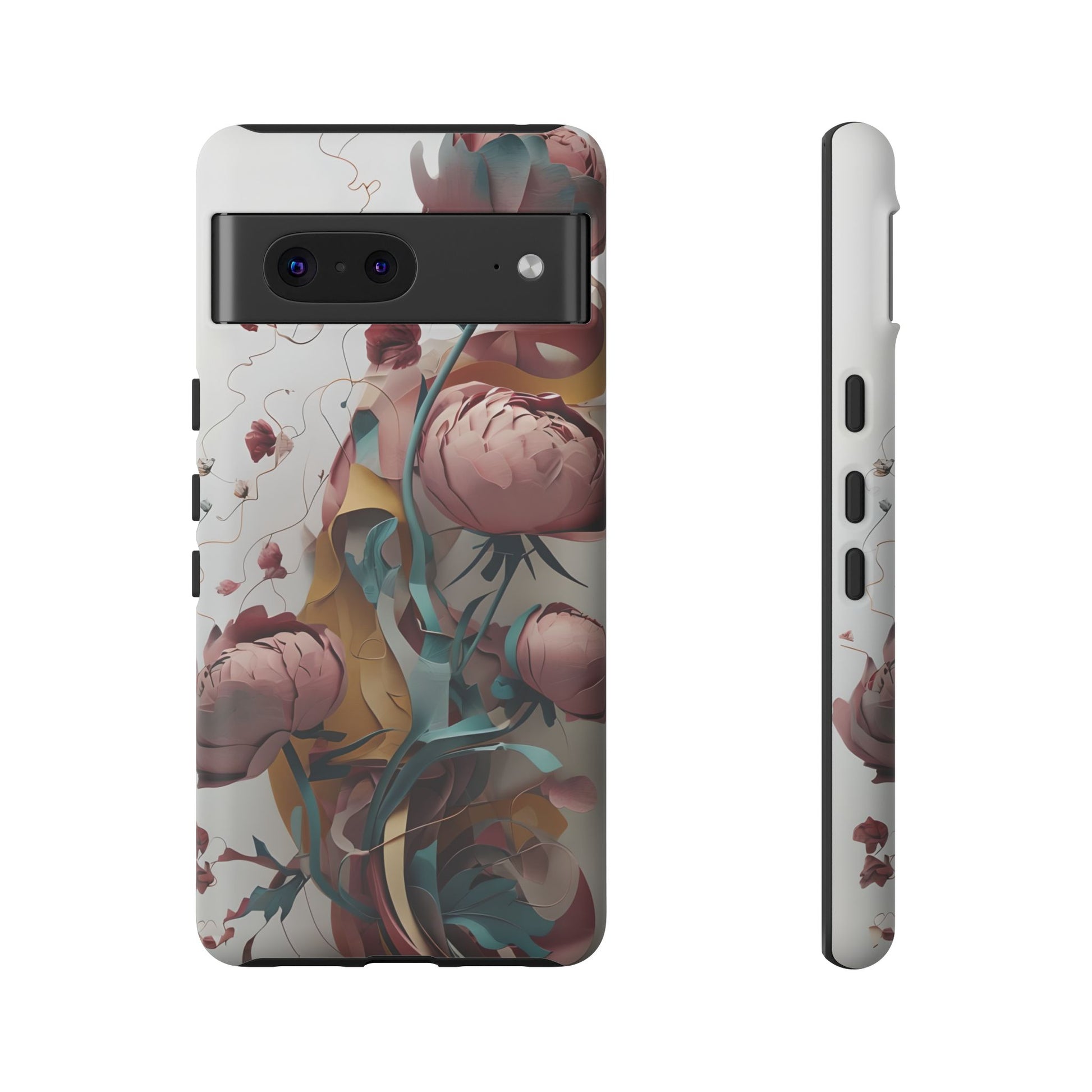 Blushing Peony Veil - Elegant Painterly Floral Google Pixel 7 Tough Phone Case - Soft Blush & Teal Peony Design