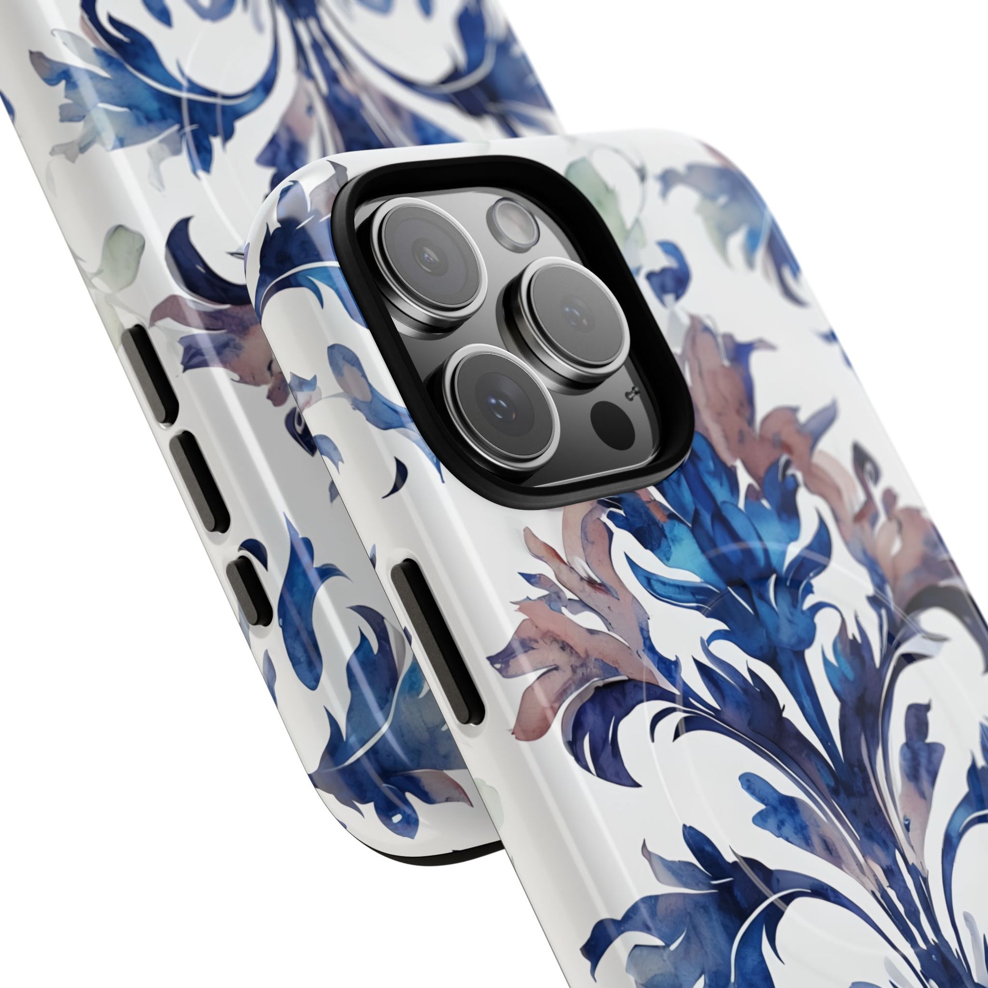 Delft Reverie - Elegant Blue & White iPhone 16 Pro Max MagSafe Phone Case - Dutch Delftware-Inspired Floral Design