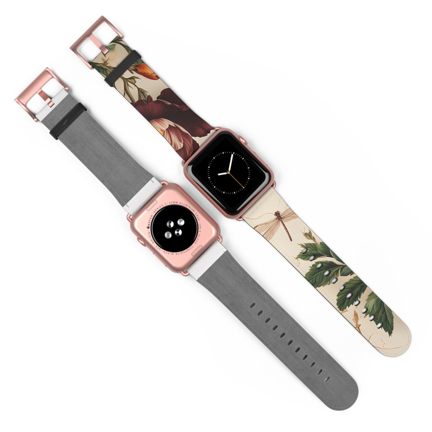 Vintage Burgundy Rose Designer Apple Watch Band - Premium Custom Strap for Series 1-9, SE & Ultra - Artistic Vegan Leather