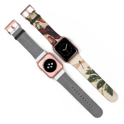 Vintage Burgundy Rose Designer Apple Watch Band - Premium Custom Strap for Series 1-9, SE & Ultra - Artistic Vegan Leather
