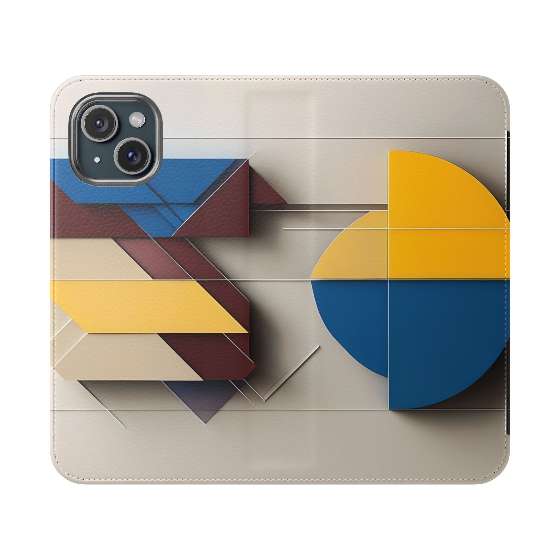 Chromatic Construct Wallet Phone Case - Modern Primary Color Design - Flip Cover for iPhone 15