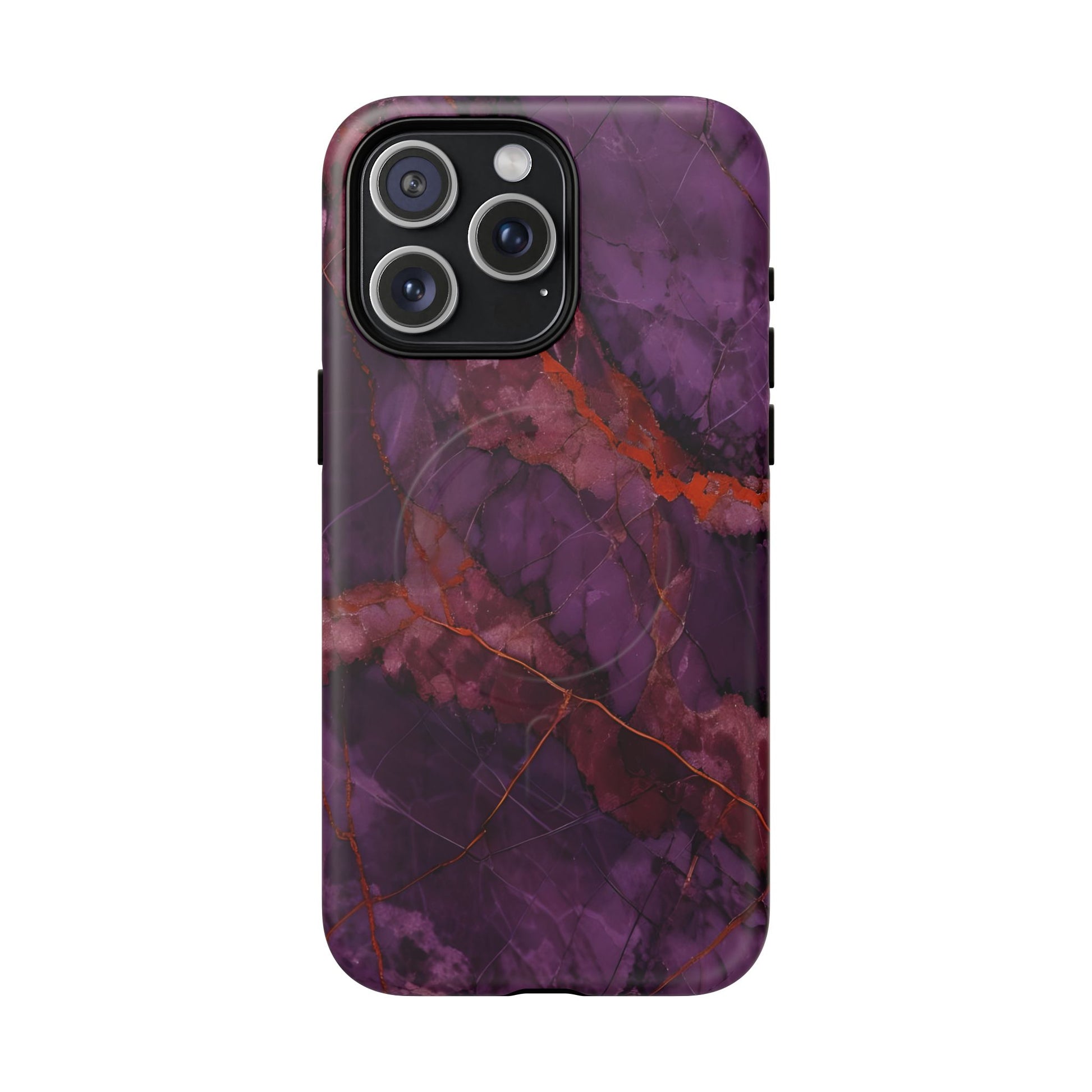 Amethyst Current - Kaleidoscope Collection Artistic Floral Burst - iPhone 15 Pro Max MagSafe Phone Case - Bold Purple Symmetrical Design