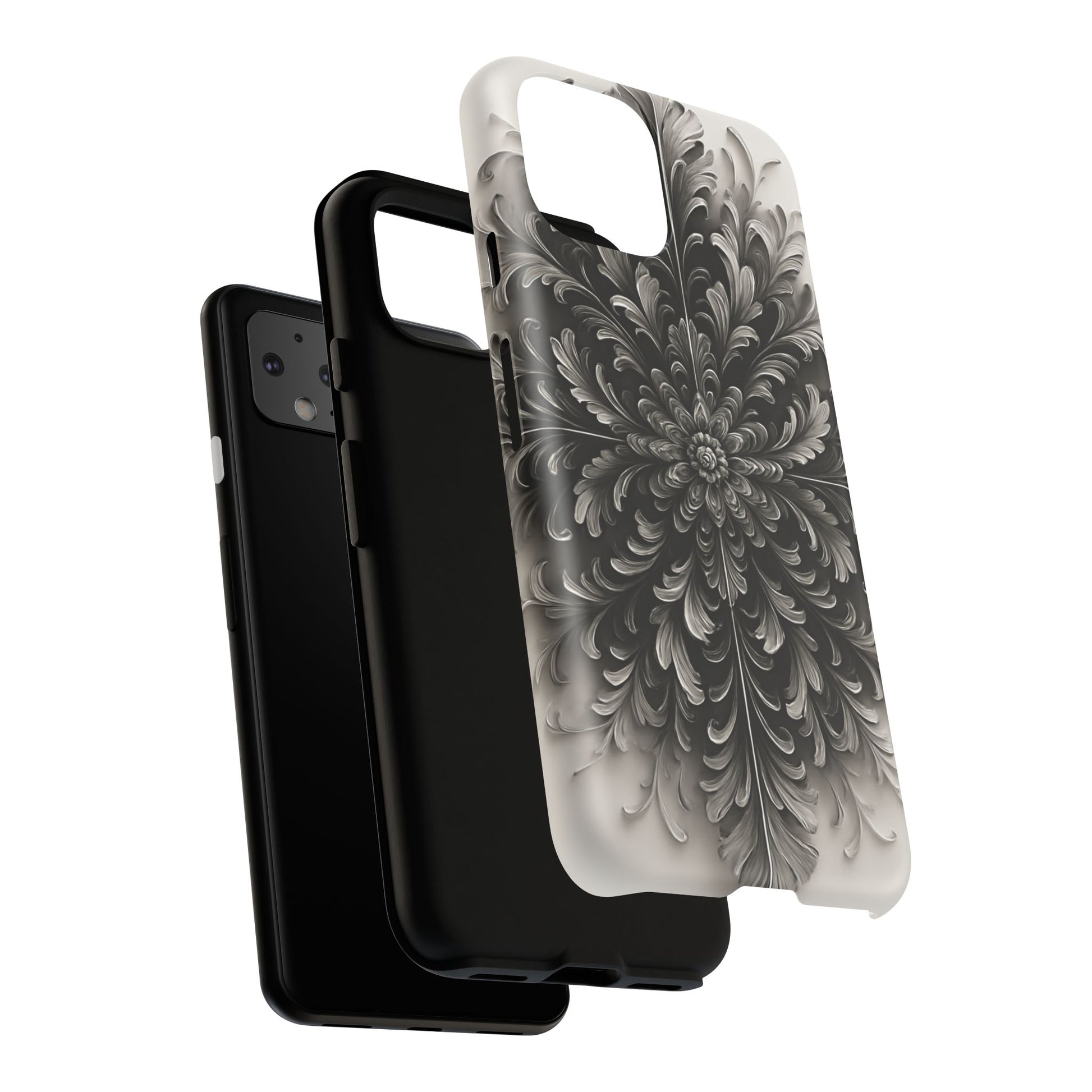 Obsidian Bloom - Elegant Black & White Google Pixel 4 Phone Case - Intricate Mandala Flower Design