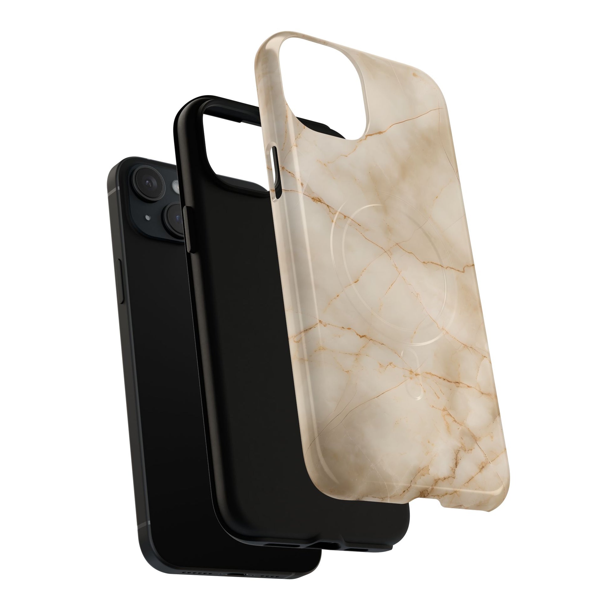 Parchment Mist - iPhone 15 Plus MagSafe Phone Case - Neutral Beige Marble Design