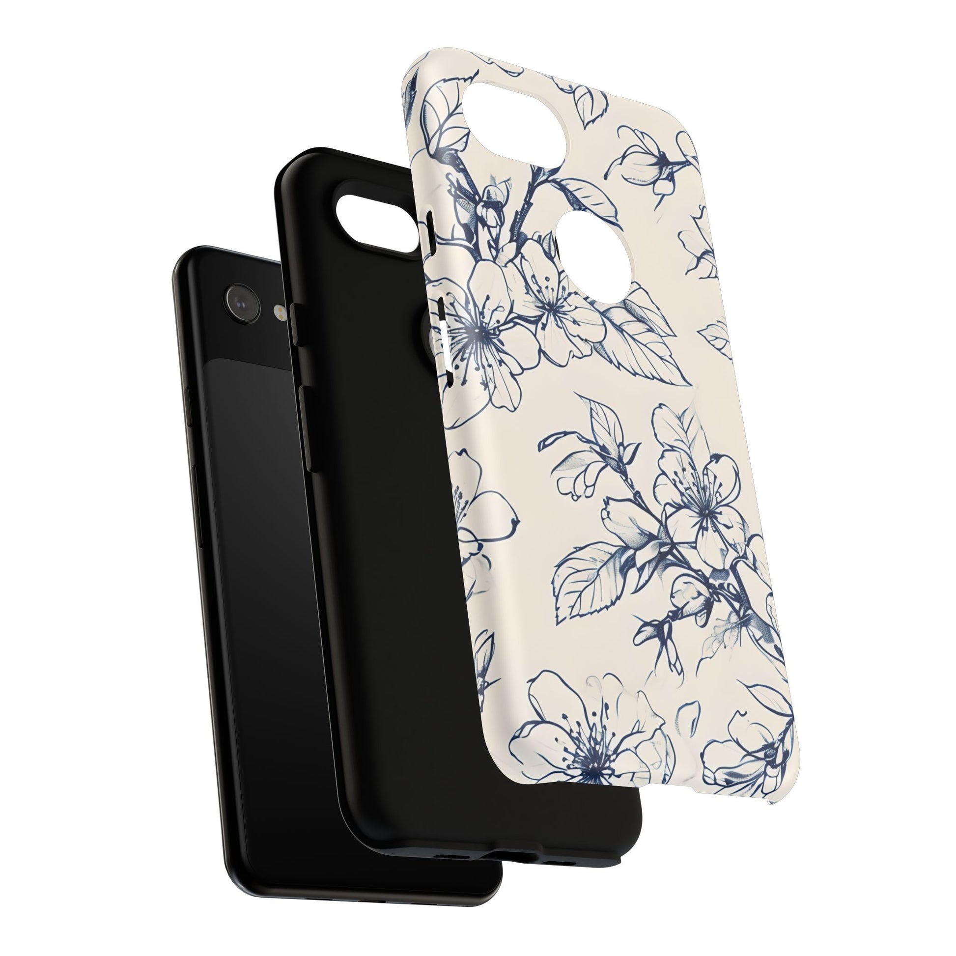 Blossom Sketch - Artistic Blue Floral Google Pixel 3a XL - Tough Phone Case - Hand-Drawn Botanical Design