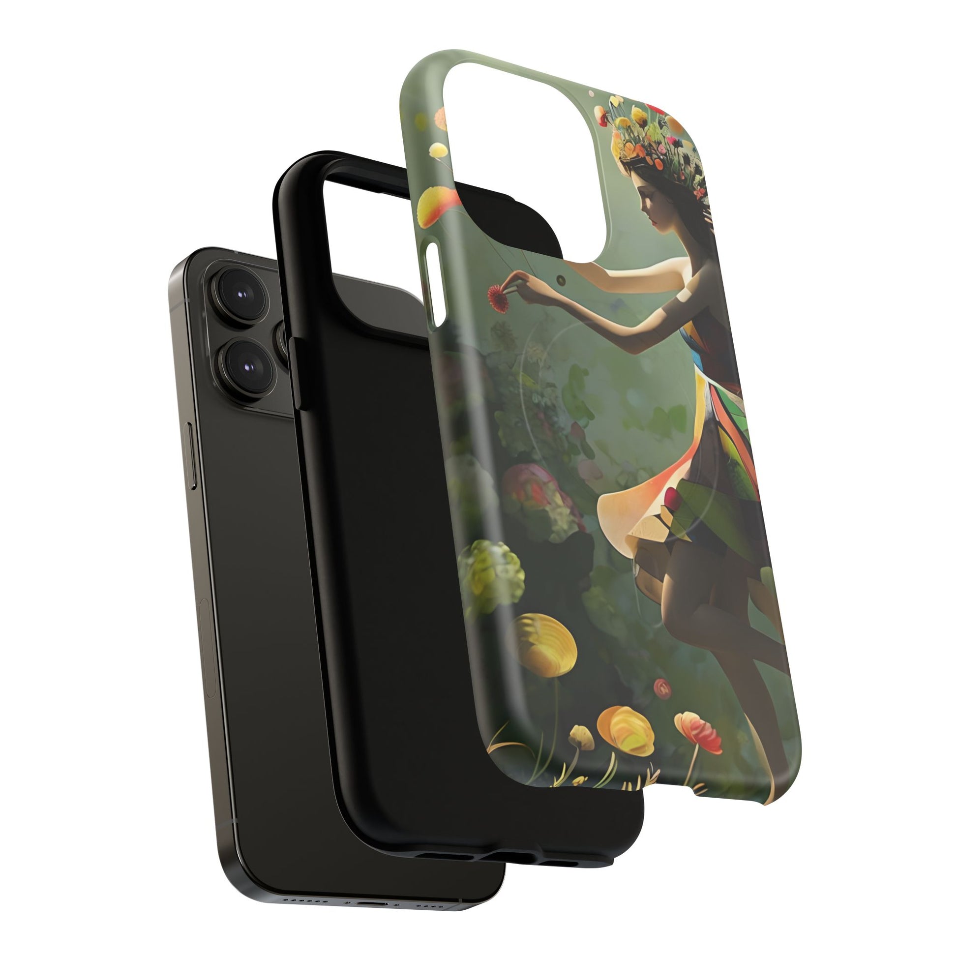 Dancing Wildflower Muse iPhone 14 Pro Max - Artistic Floral Fantasy Cover - MagSafe Compatible - Whimsical Nature-Inspired Protective Accessory