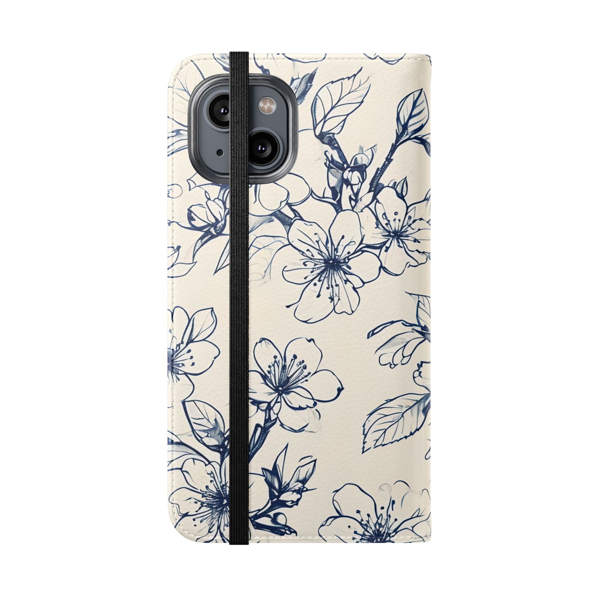 Blossom Sketch - Minimalist Floral Flip Phone Case for iPhone 14