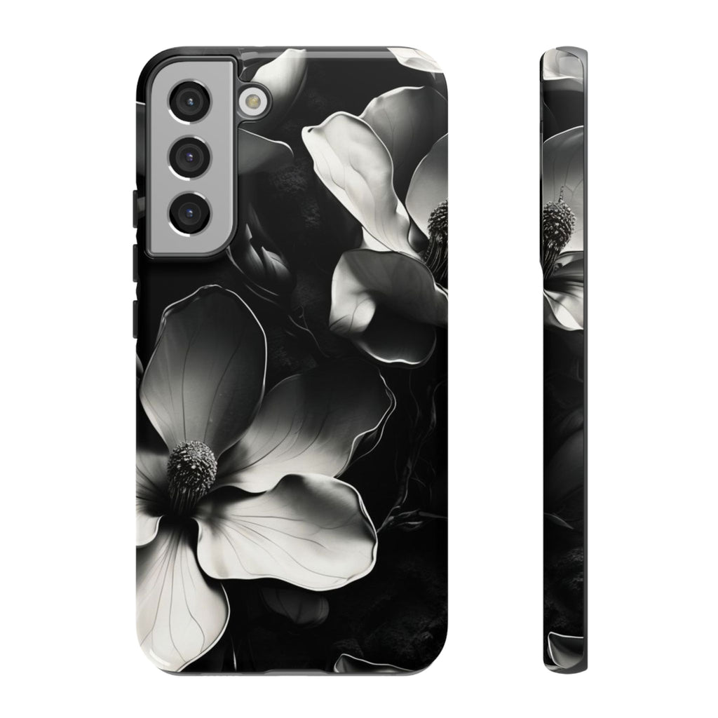 Monochrome Magnolia - Elegant Black & White Floral Samsung Galaxy S22 Plus Tough Phone Case - Artistic Magnolia Design