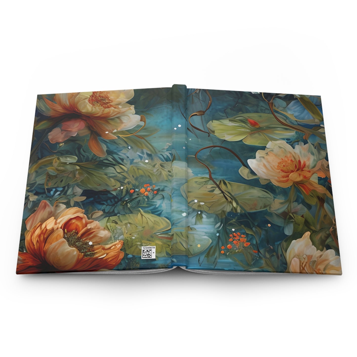 Open Waterlily Nocturne journal showing full artwork across inside cover