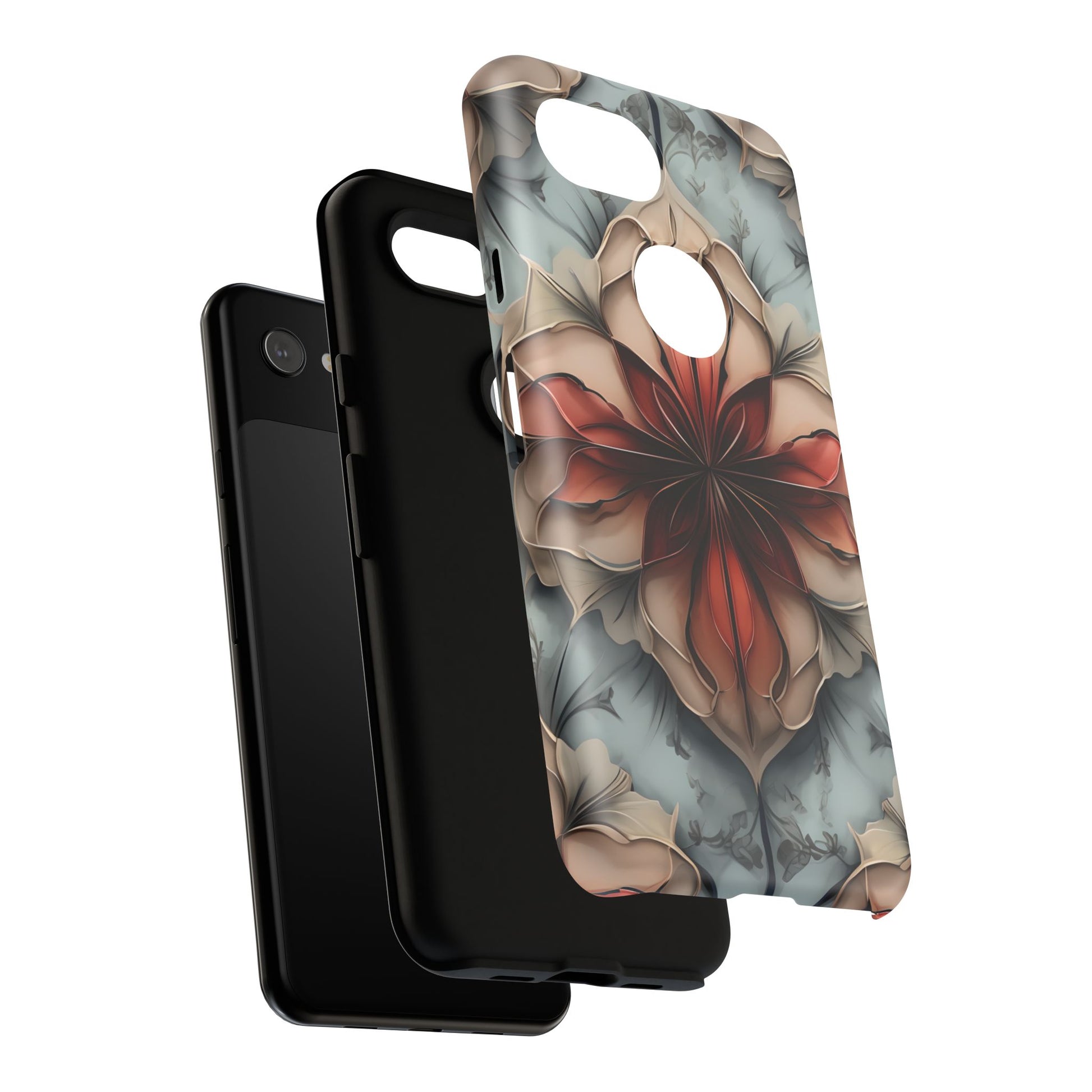 Ember Bloom - Kaleidoscope Collection Artistic Floral - Google Pixel 3a Tough Phone Case - Fiery Symmetrical Design