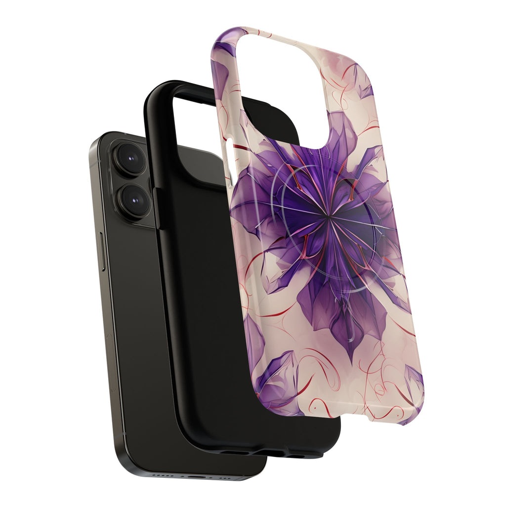 Violet Reverie - Kaleidoscope Collection Artistic Floral Burst - iPhone 14 Pro MagSafe Phone Case - Bold Purple Symmetrical Design