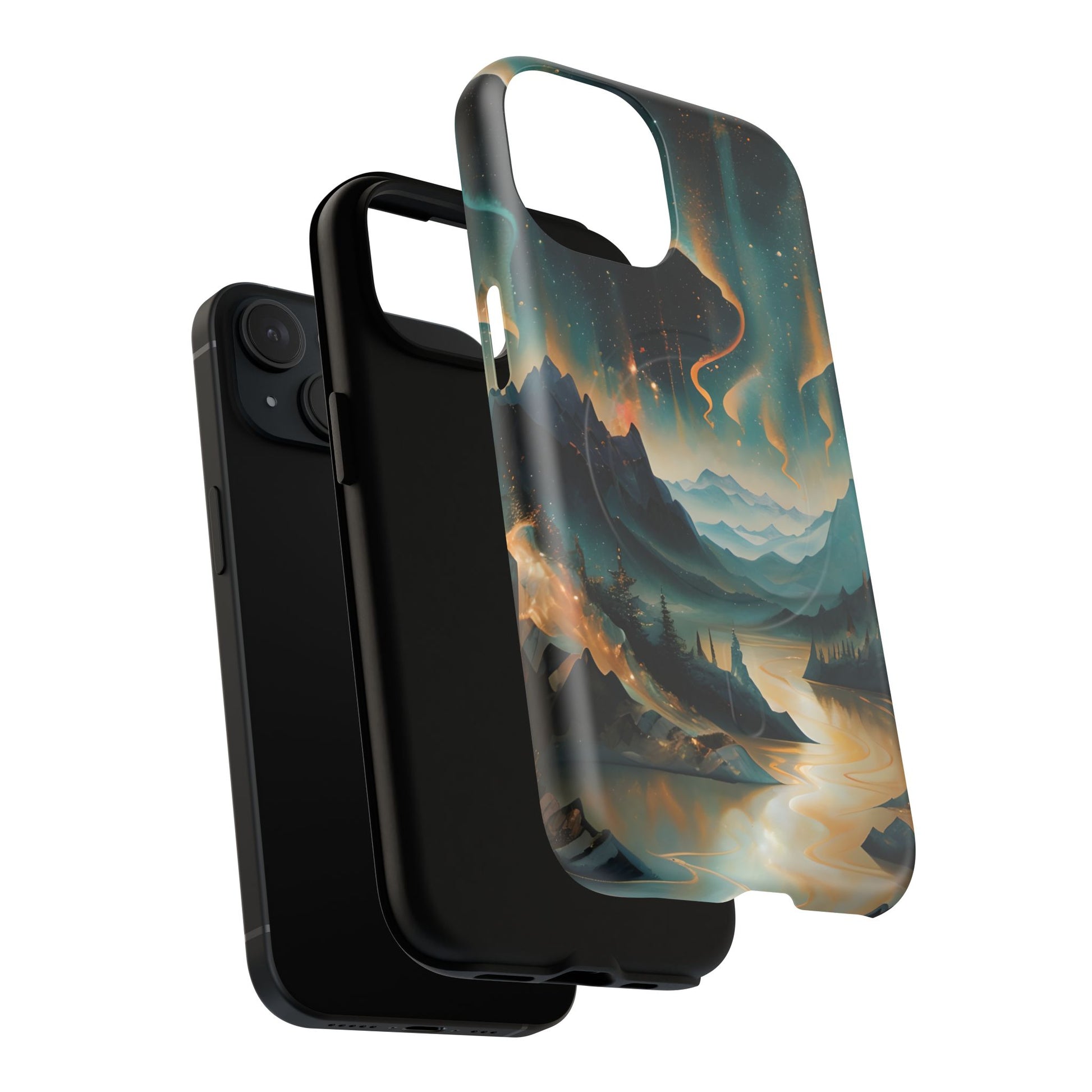 Aurora Dreamscape iPhone 15 Case – Northern Lights Art, MagSafe Compatible, Tough Shockproof Cover