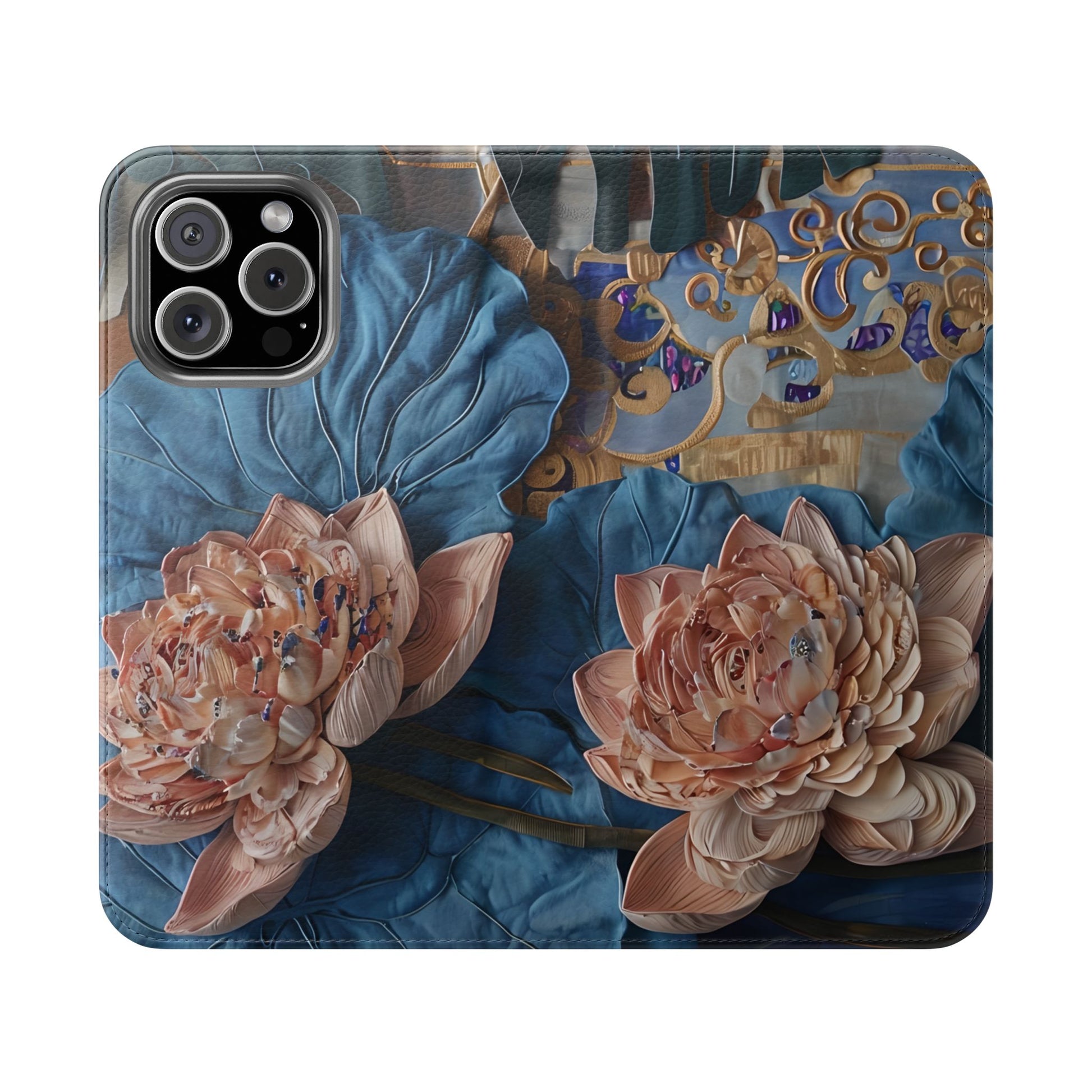 Peony Midnight Tapestry Wallet Phone Case - Flip Cover for iPhone 16 Pro Max - Floral and Tapestry Design