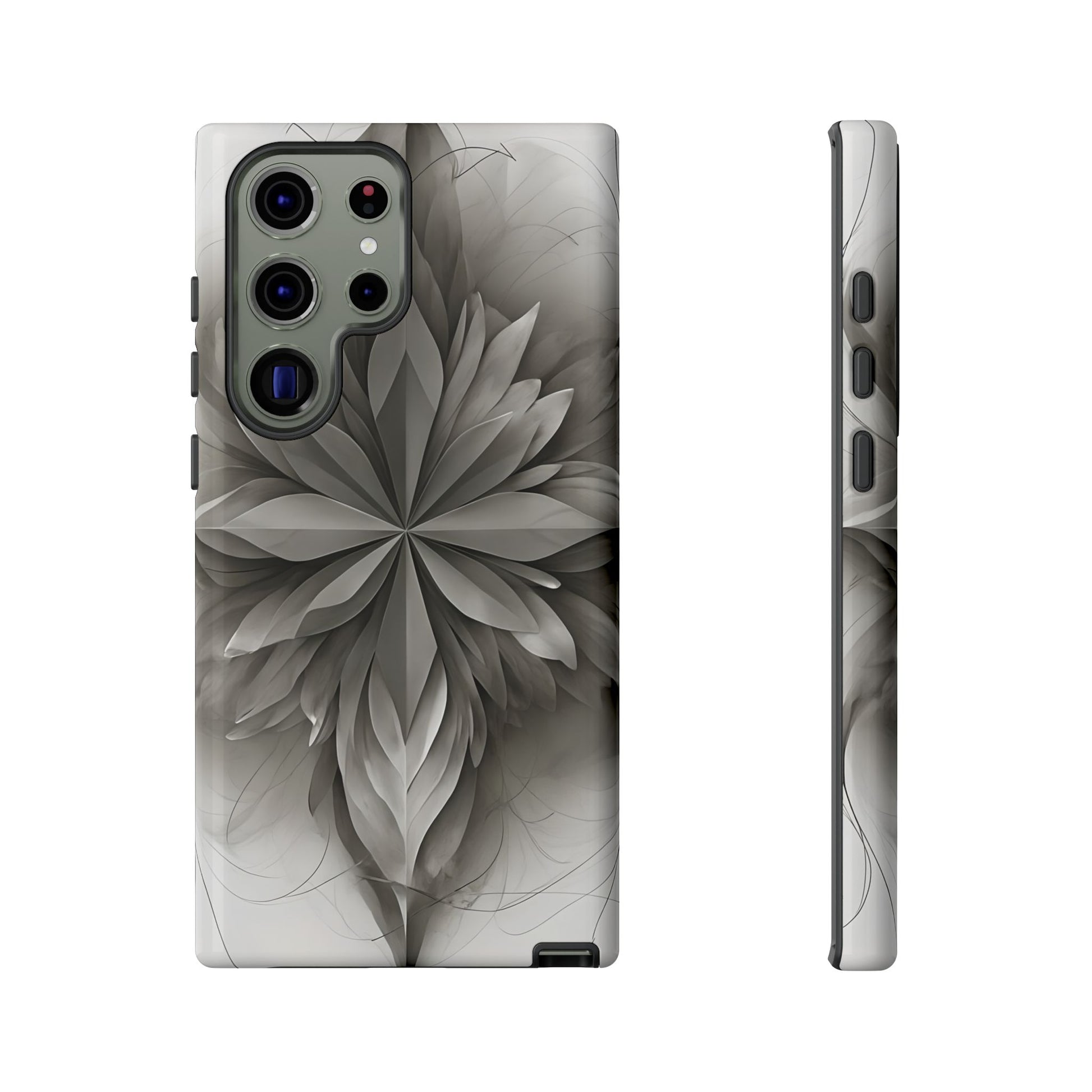 Silver Lotus - Elegant Monochrome Floral Samsung Galaxy S23 Ultra Tough Phone Case - Modern Lotus Design