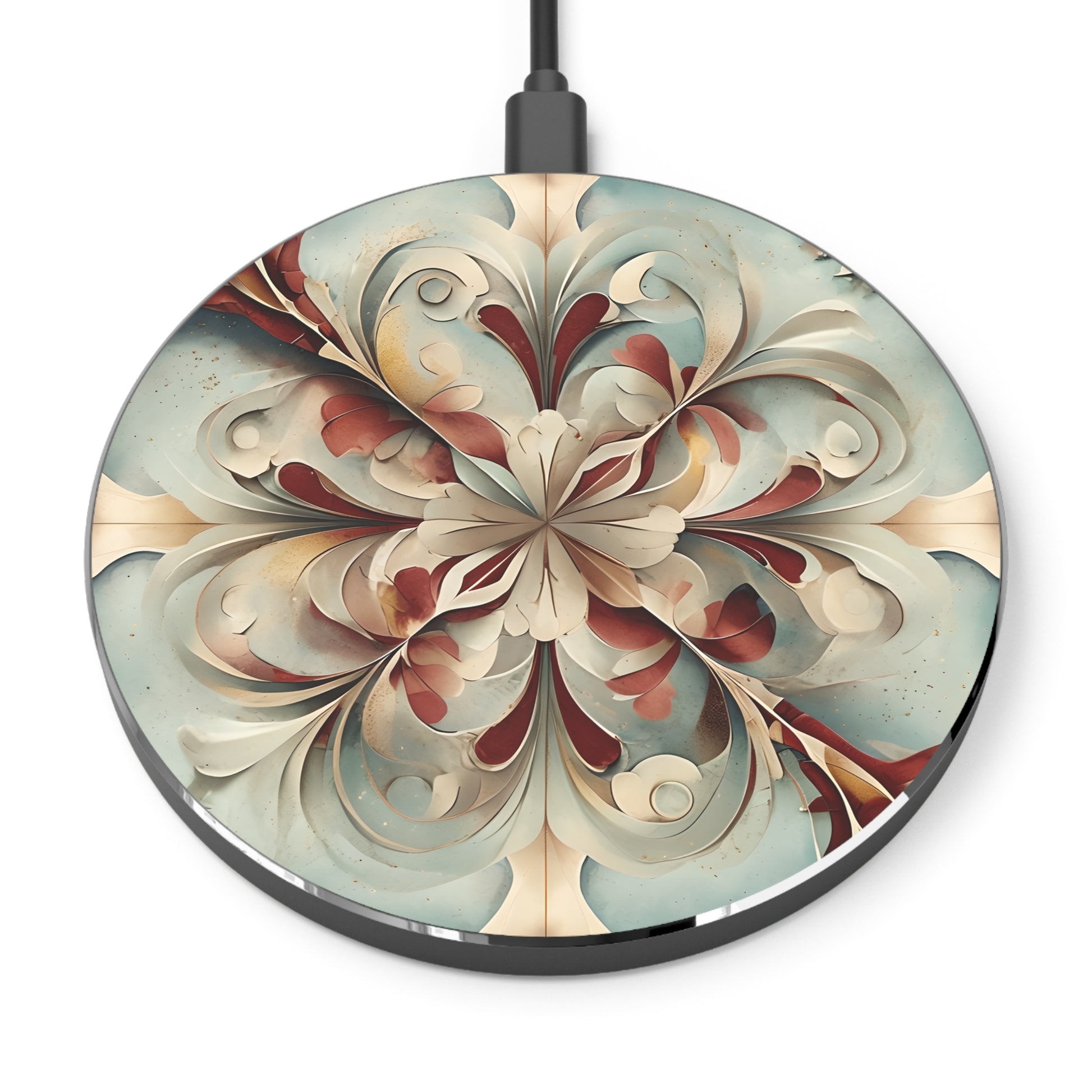 Vintage Baroque Blossom floral scroll art Qi wireless charger with ornate baroque flower design