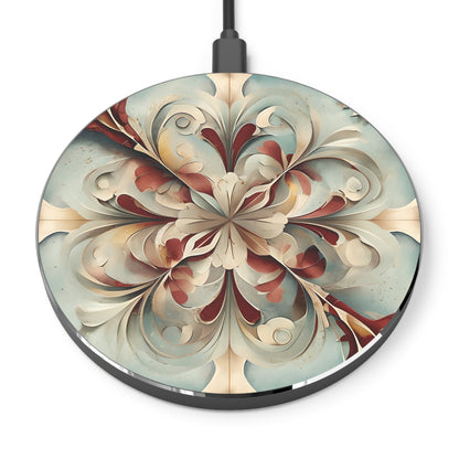 Vintage Baroque Blossom floral scroll art Qi wireless charger with ornate baroque flower design